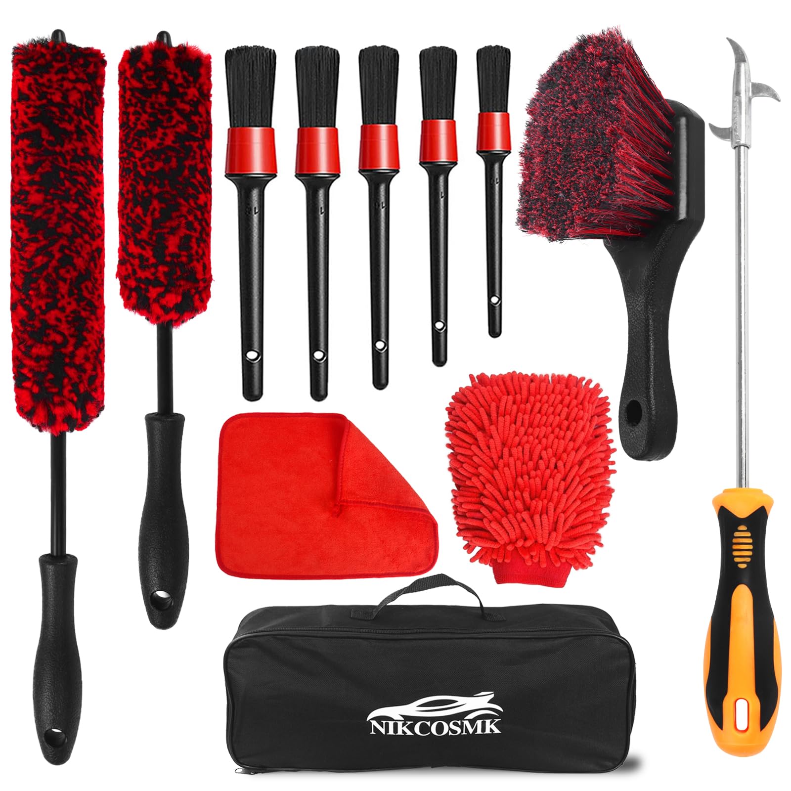 12Pcs Wheel Brush Kit For Cleaning Wheel And Tire, Wheel And Rim Brush, Car Detailing Brushes, Tire Brush, Bendable & Durable Ca
