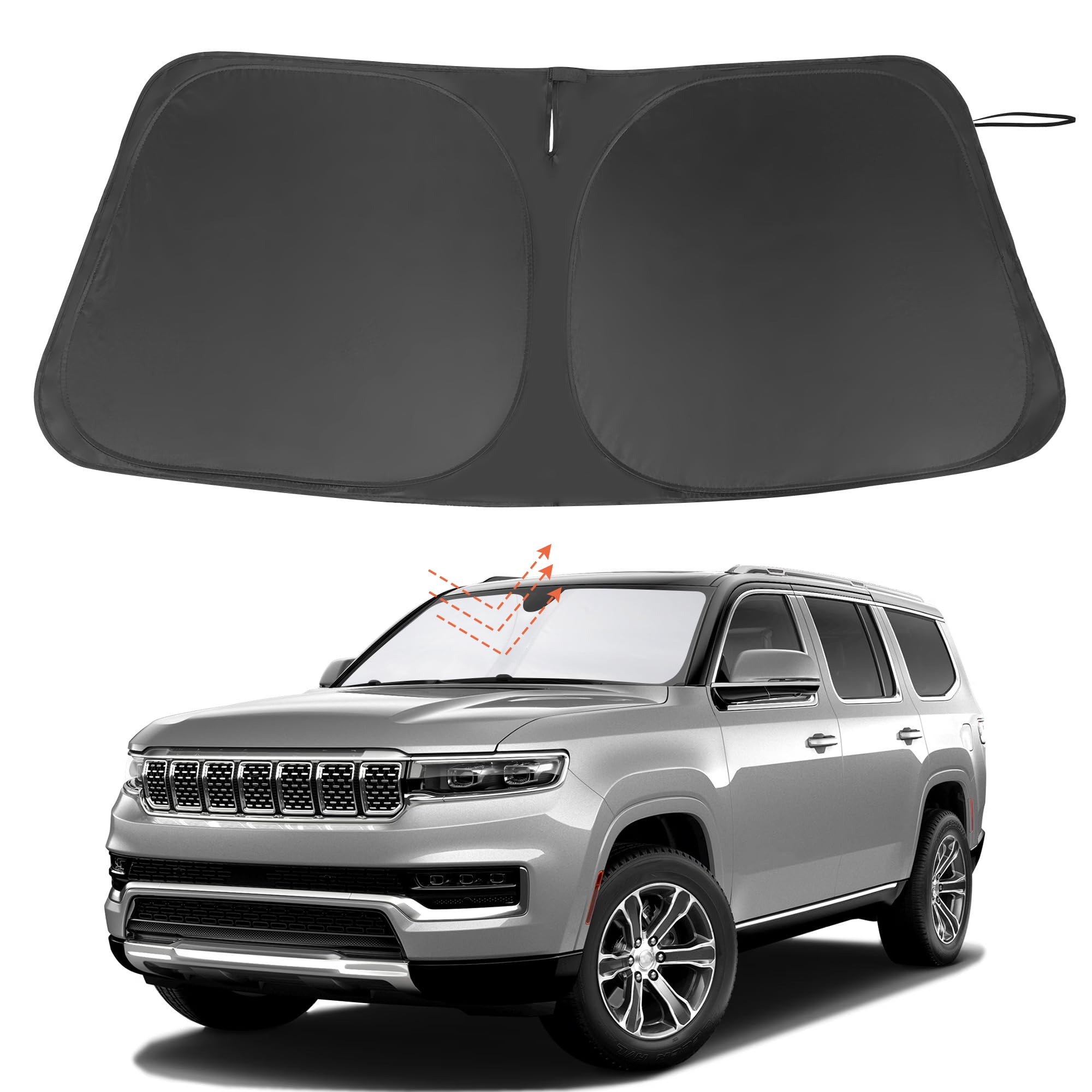 Windshield Sun Shade Custom Fit For 2022 2023 2024 2025 Jeep Wagoneer (Not For Grand Wagoneer) Accessories Foldable Sunshade Sun