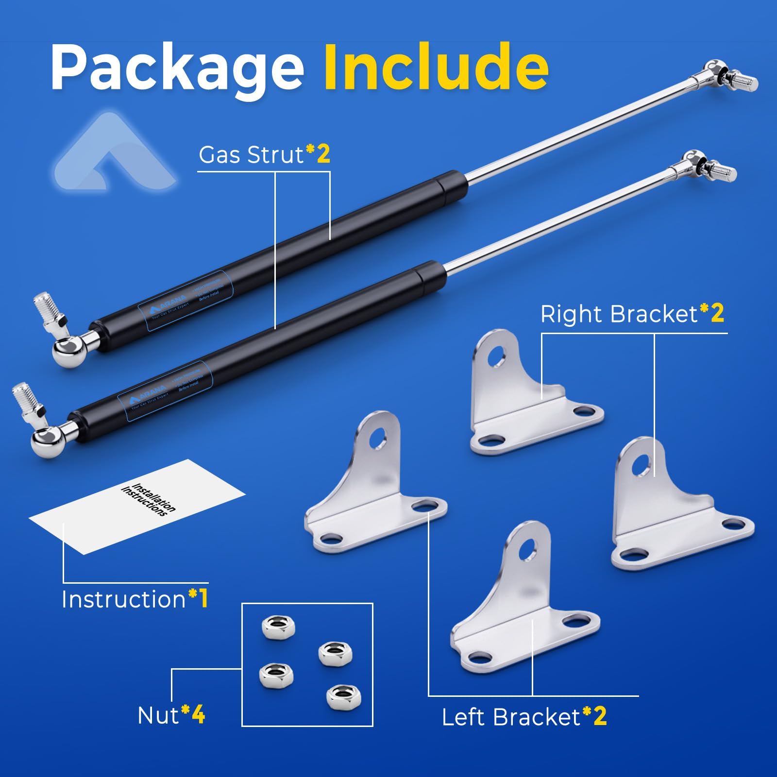 Arana Gas Struts 36 Inch 150Lb Gas Springs Shocks With Mounting Brackets, 36'' Hydraulic Lift Support For Heavy Duty Lid Rv Bed