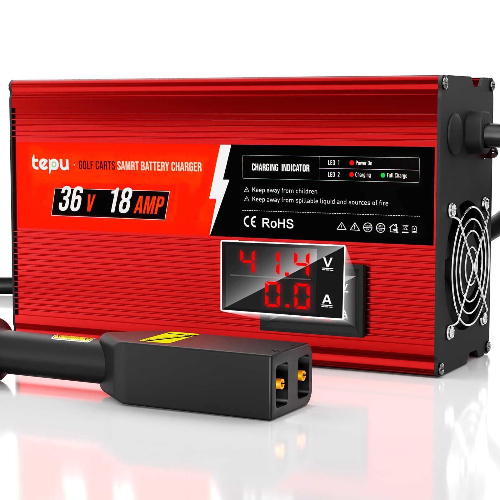 New Upgrades 36 Volt 18 Amp Golf Cart Battery Charger With Voltage Screen Display For Ezgo Txt With D Style Plug, 16 Feet, 900W, Full Charge In 4To 6 Hours, 36V Golf Cart Charger, Trickle Charge