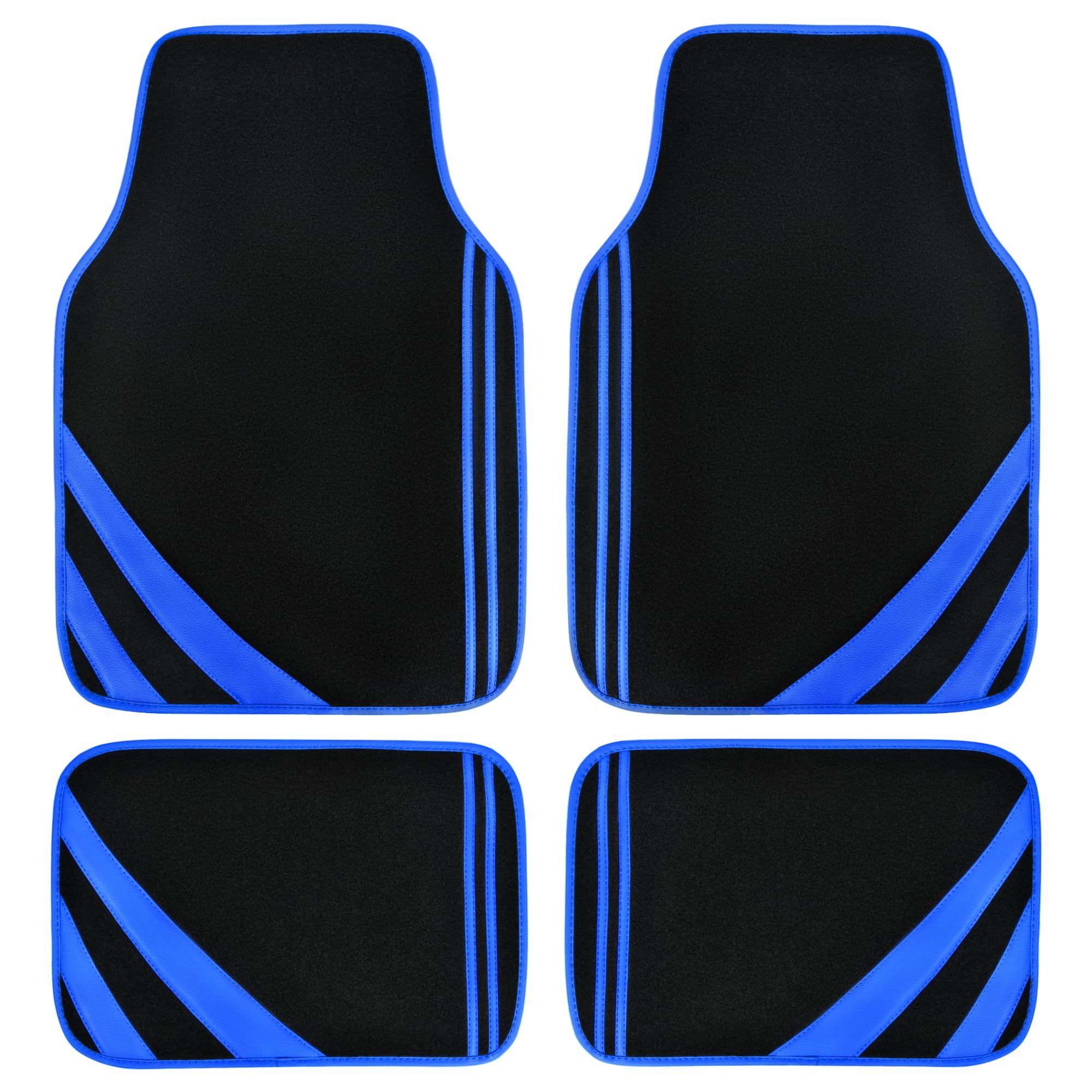Car Pass Faux Leather Car Mats Blue Edge Waterproof Car Floor Mats Car Carpet Mats 4 Pieces With Double Stitch Line Anti-Slip Ba