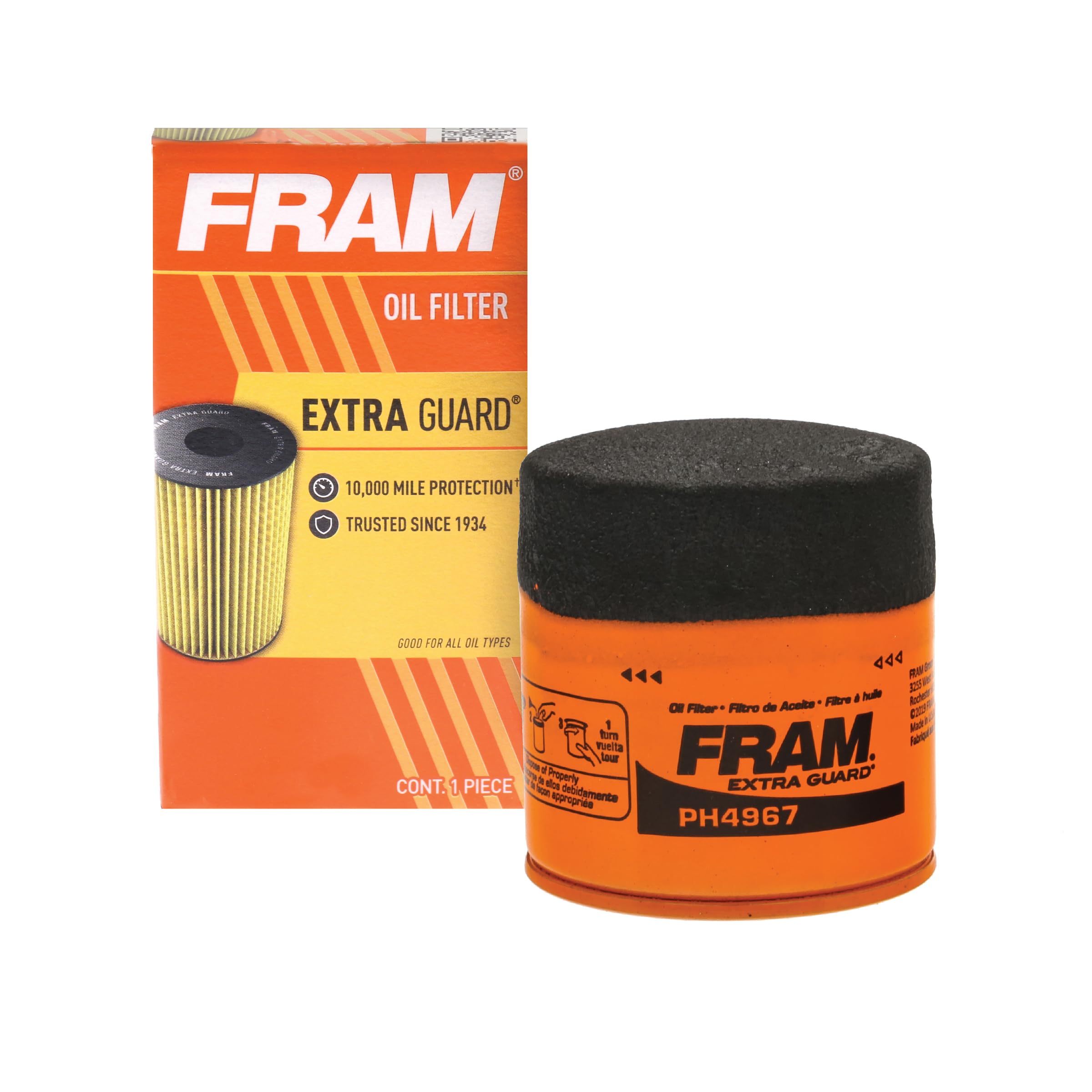 Fram Extra Guard Ph4967, 10K Mile Change Interval Spin-On Oil Filter, Black