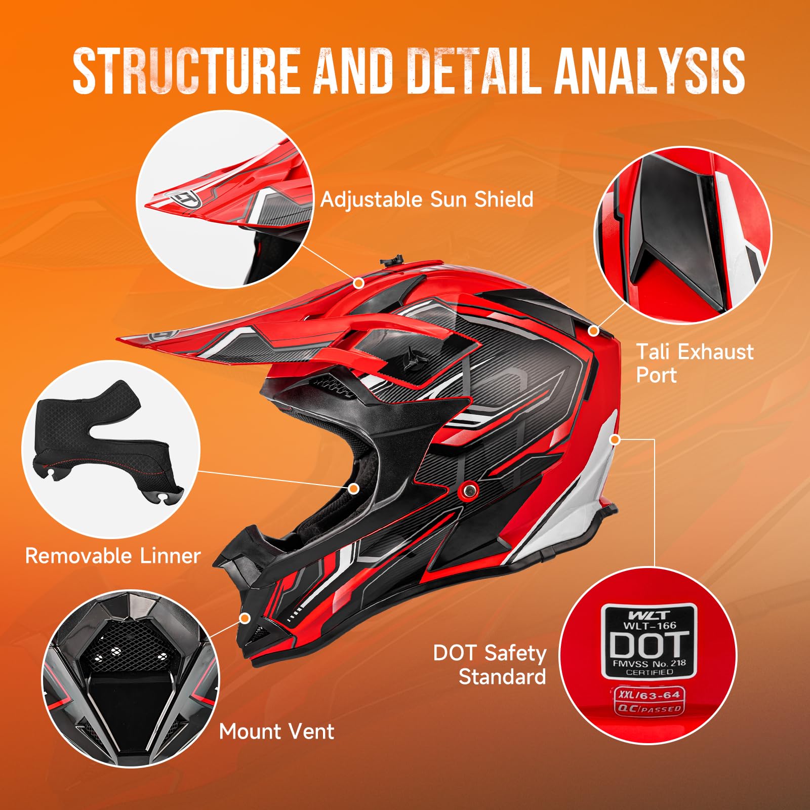 Oumurs Adult Dirt Bike Helmet Atv Helmet With Goggles Gloves & Mask Adjustable Sun Visor Dot/Fmvss-218 Motorcycle Adult Atv Helm