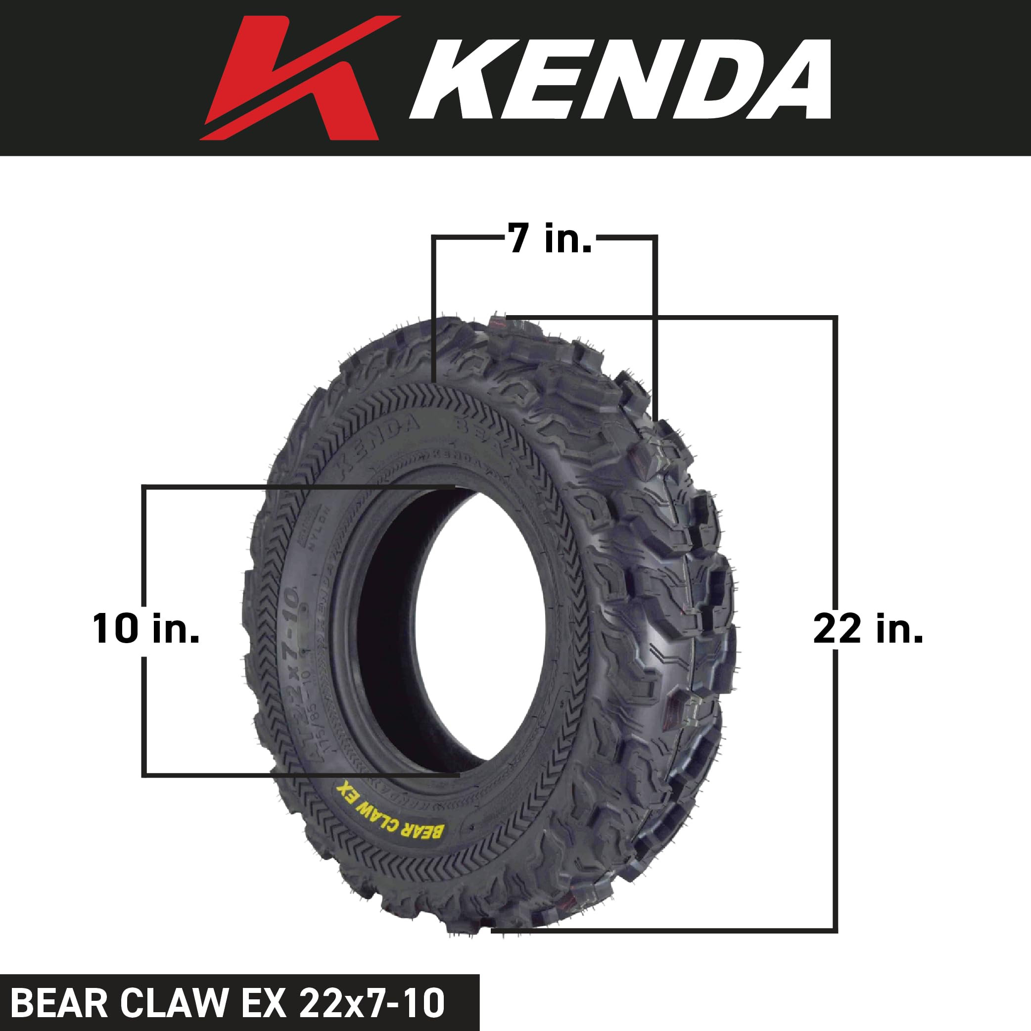 Kenda Bearclaw Ex K573-22X7-10 Front & 22X11-10 Rear Tires For All Terrain (Atv), Utv, And Side By Side (Sxs) Vehicles - 6-Ply -