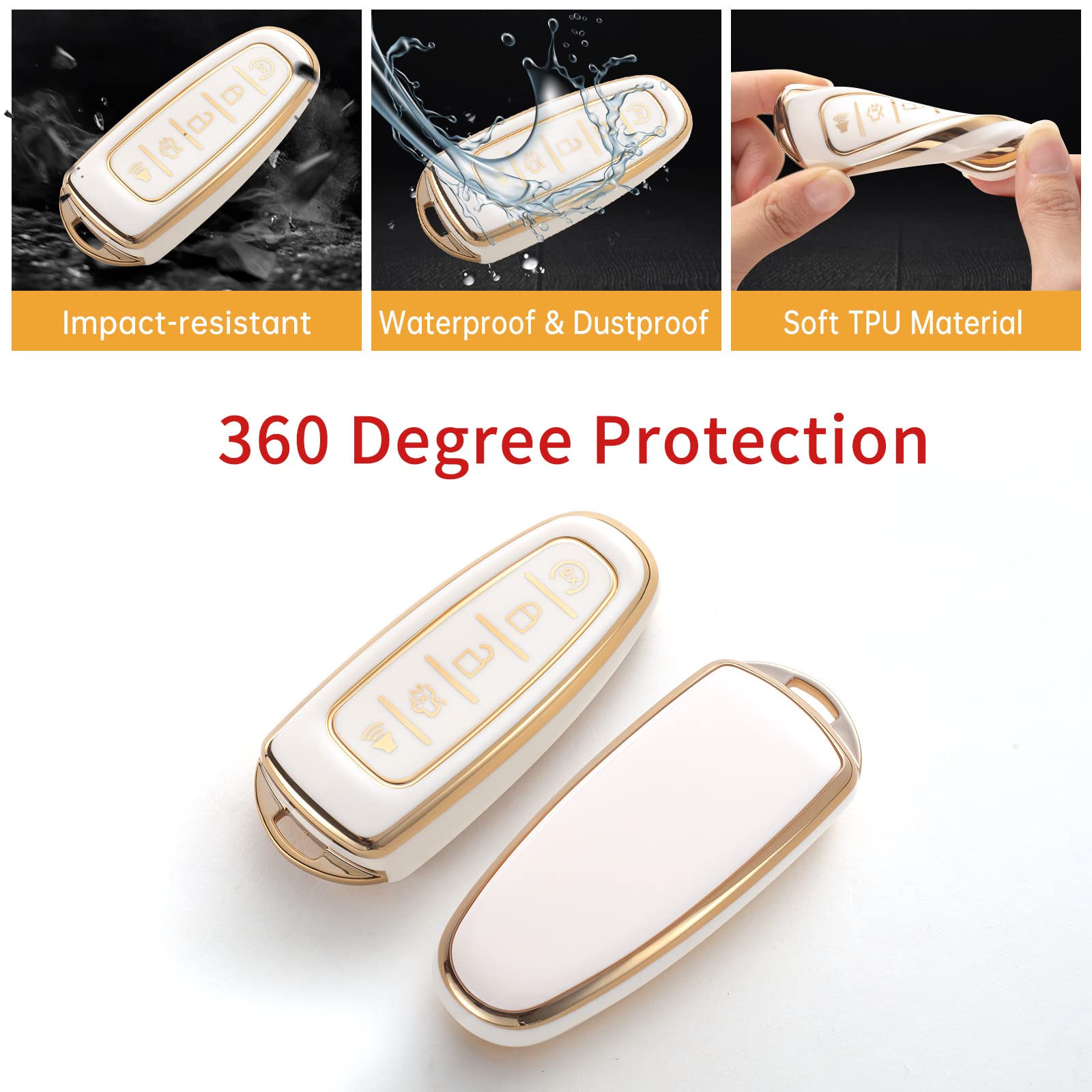 Gematay For Ford Key Fob Cover With Keychain Lanyard, Key Fob Protector Compatible With Ford C-Max Edge Escape Expedition Explor