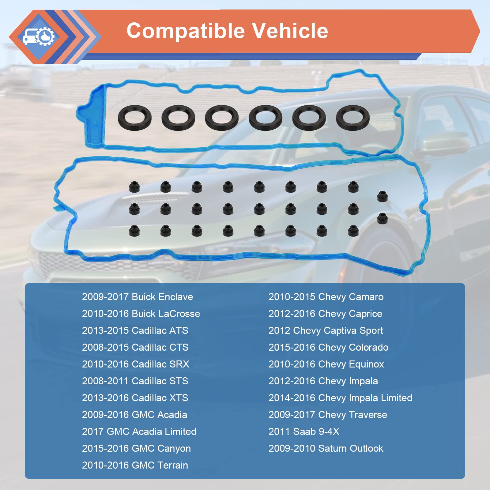 ZONFANT Engine Valve Cover Gasket Set, Compatible with 2008-2017 Buick Lacrosse Enclave, Cadillac CTS XTS STS ATS, Chevy Impala