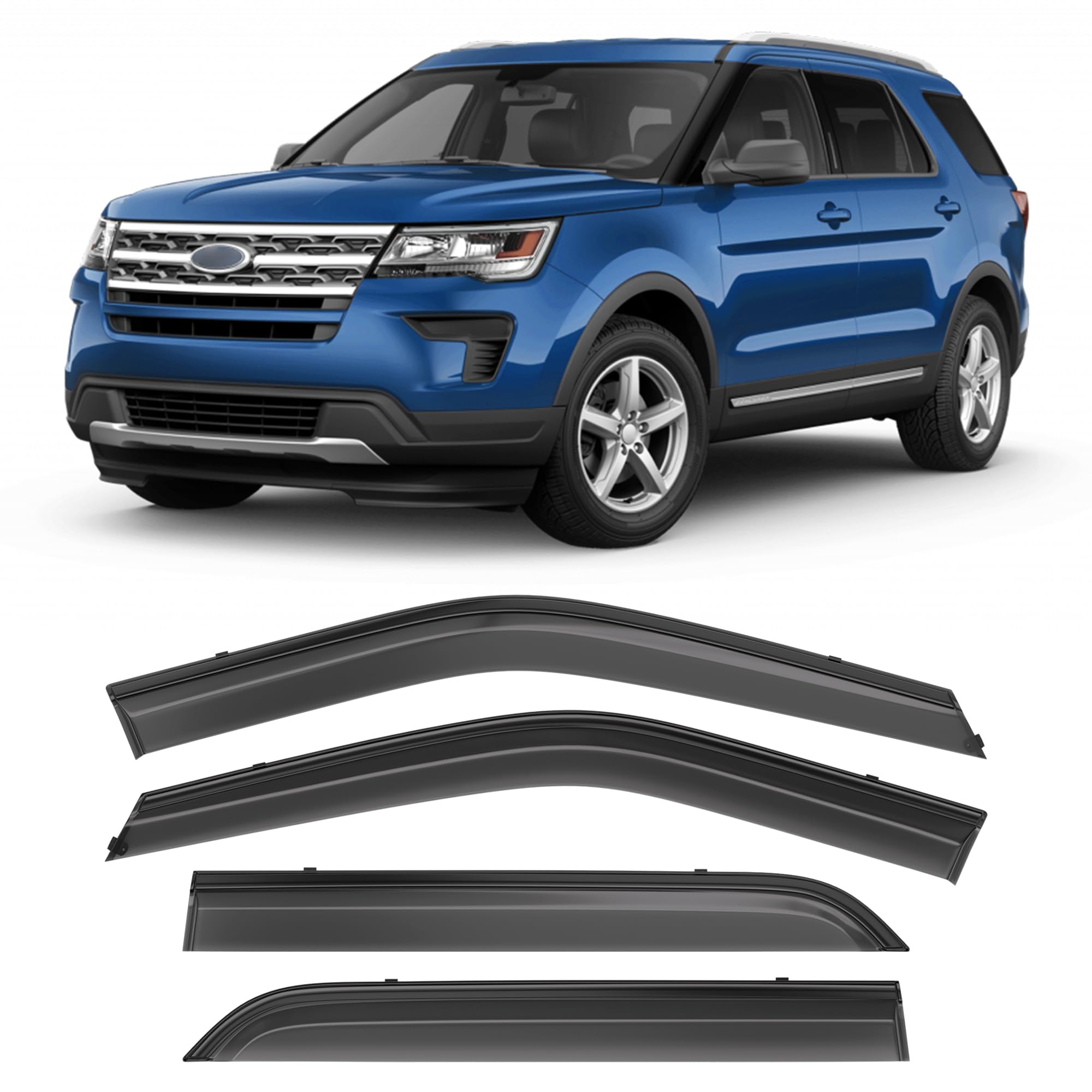Hope You Ready Shatterproof Tape-On Window Rain Guards Fit For 2013-2018 Ford Explorer, Extra Durable Window Deflectors, Vent Wi