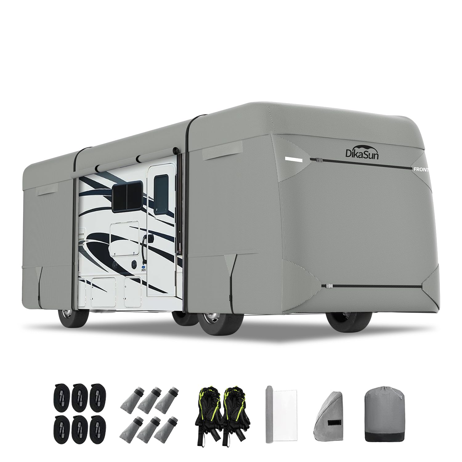Dikasun Class A Rv Cover 7 Layers Top 31' To 34' Travel Trailer Watertight Motorhome Winter Cover Anti-Uv Heavy Duty Rip Resista