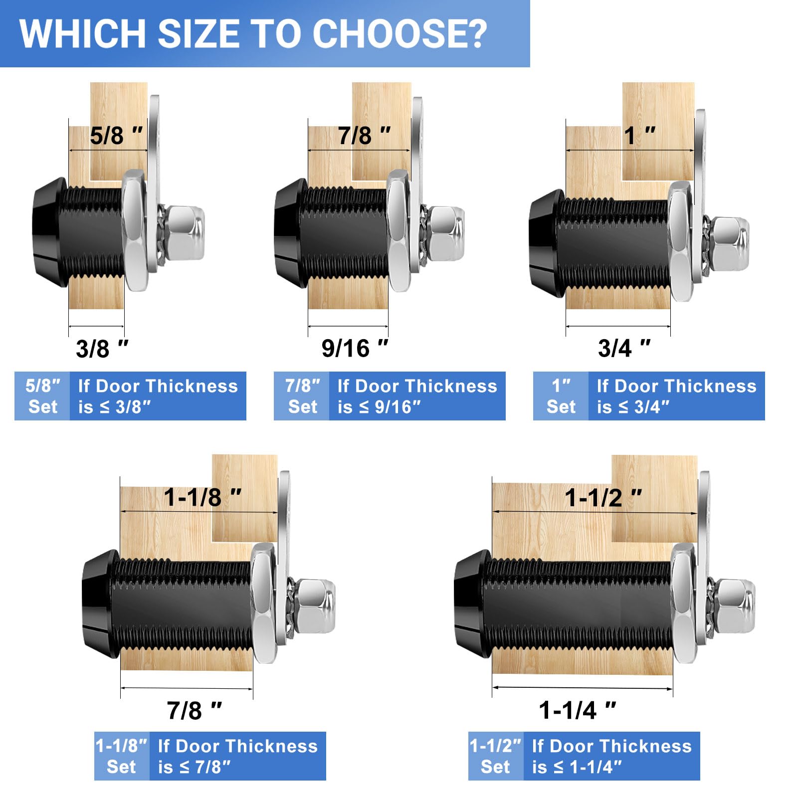 Sissinda Black Cam Locks Rv Storage Locks Keyed Alike, 1-1/2    Fits On 1-1/4    Max Door Thickness, Rv Compartment Locks For Ca