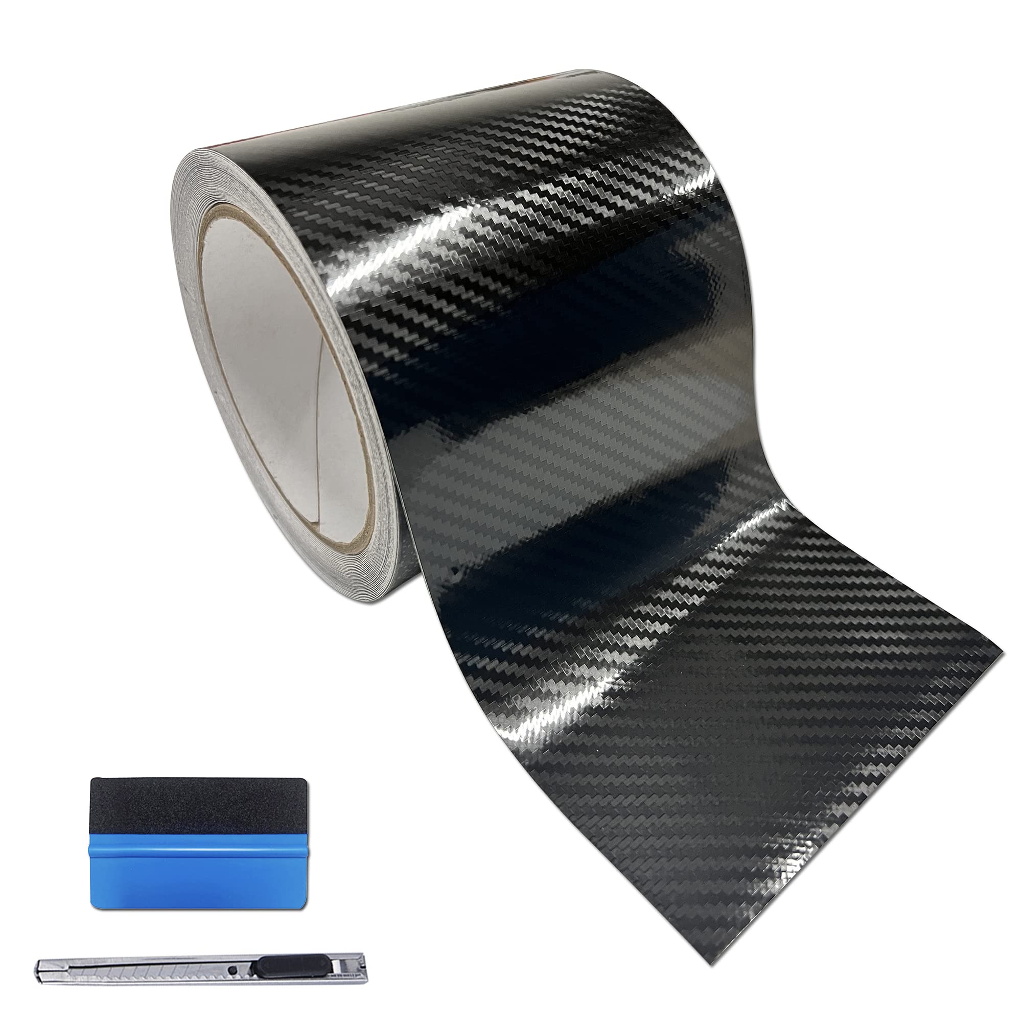 Lzlrun Free Tool Kit 5D High Gloss Carbon Fiber Vinyl Tape For Black Out Chrome Delete Window Trim Door Trim (4Inches X 30Feet)