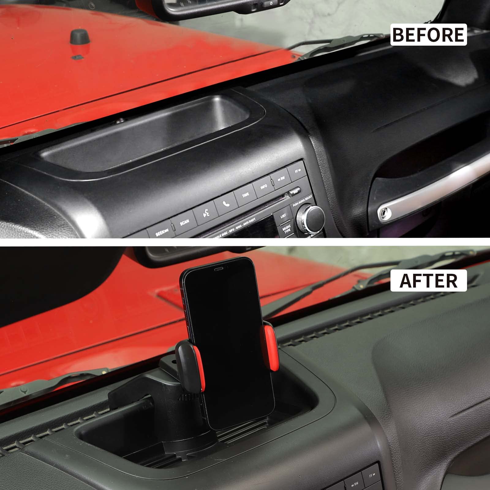 Voodonala for Jeep JK Phone Holder with Storage Cell Phone Central Dash Phone Mount with Storage Bin for 2011-2018Jeep Wrangler