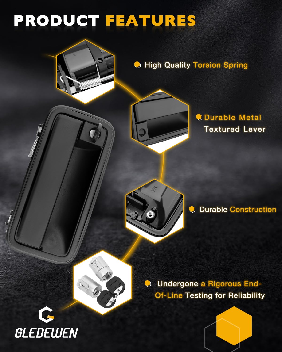 Exterior Door Handles Metal Lever, w/ Lock Cylinders & Keys, Compatible with 1988-2001 Chevy K1500 K2500 K3500 C1500 C2500 C3500