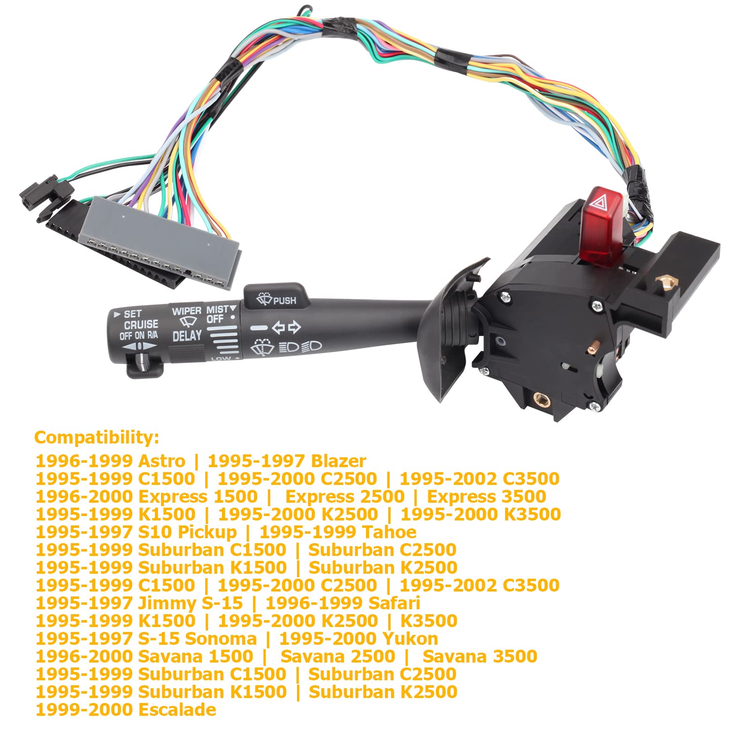 Multi-Function Combination Turn Signal, Wiper, Washers, Hazard Switch, Cruise Control Switch Compatible With 95-99 Tahoe Blazer Suburban K1500 - Replaces Oe# 26100985, 26036312, 2330814