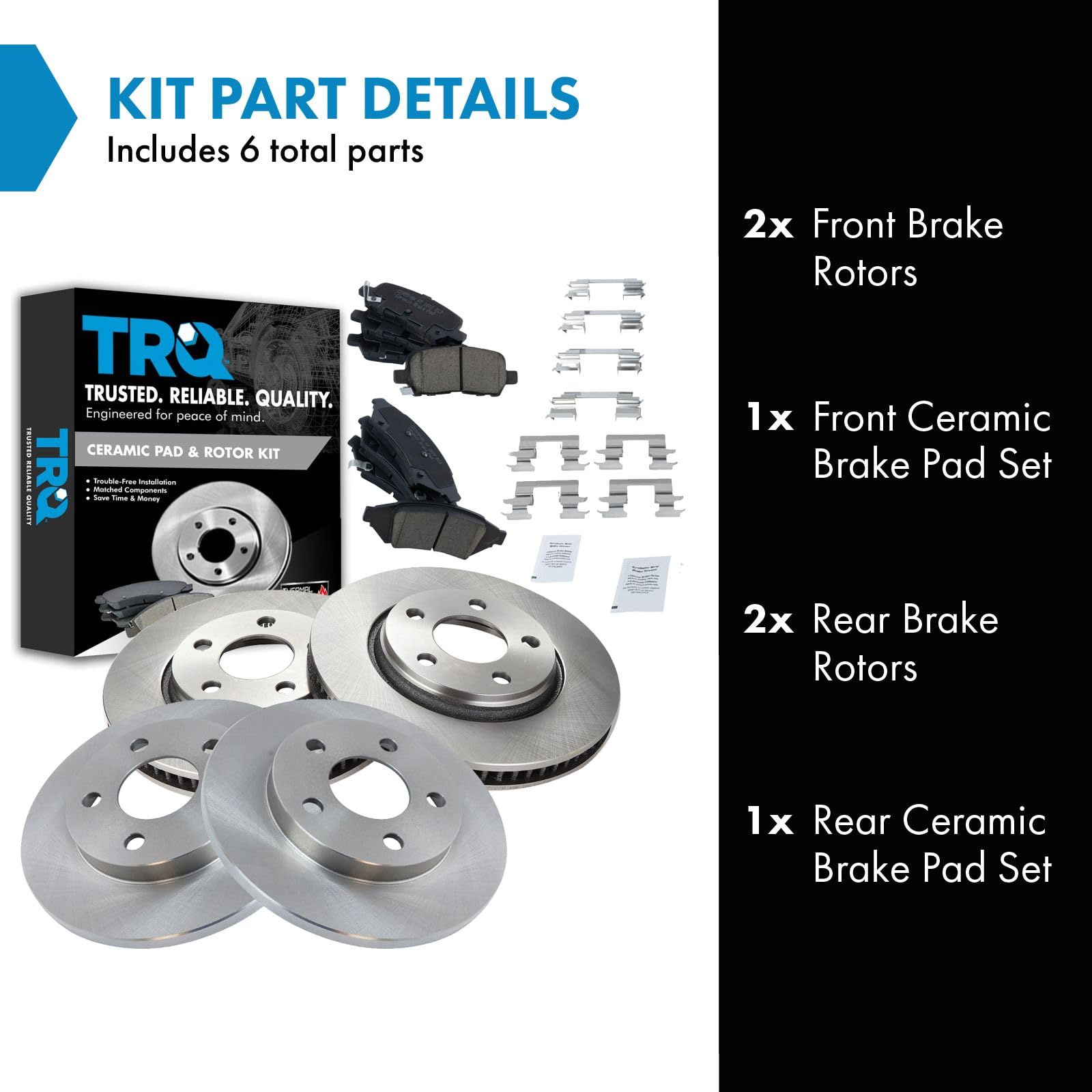 Trq Front And Rear Brake Pad & Rotor Kit Brake Pads Brake Rotor Ceramic Compatible With 2004 Pontiac Grand Prix
