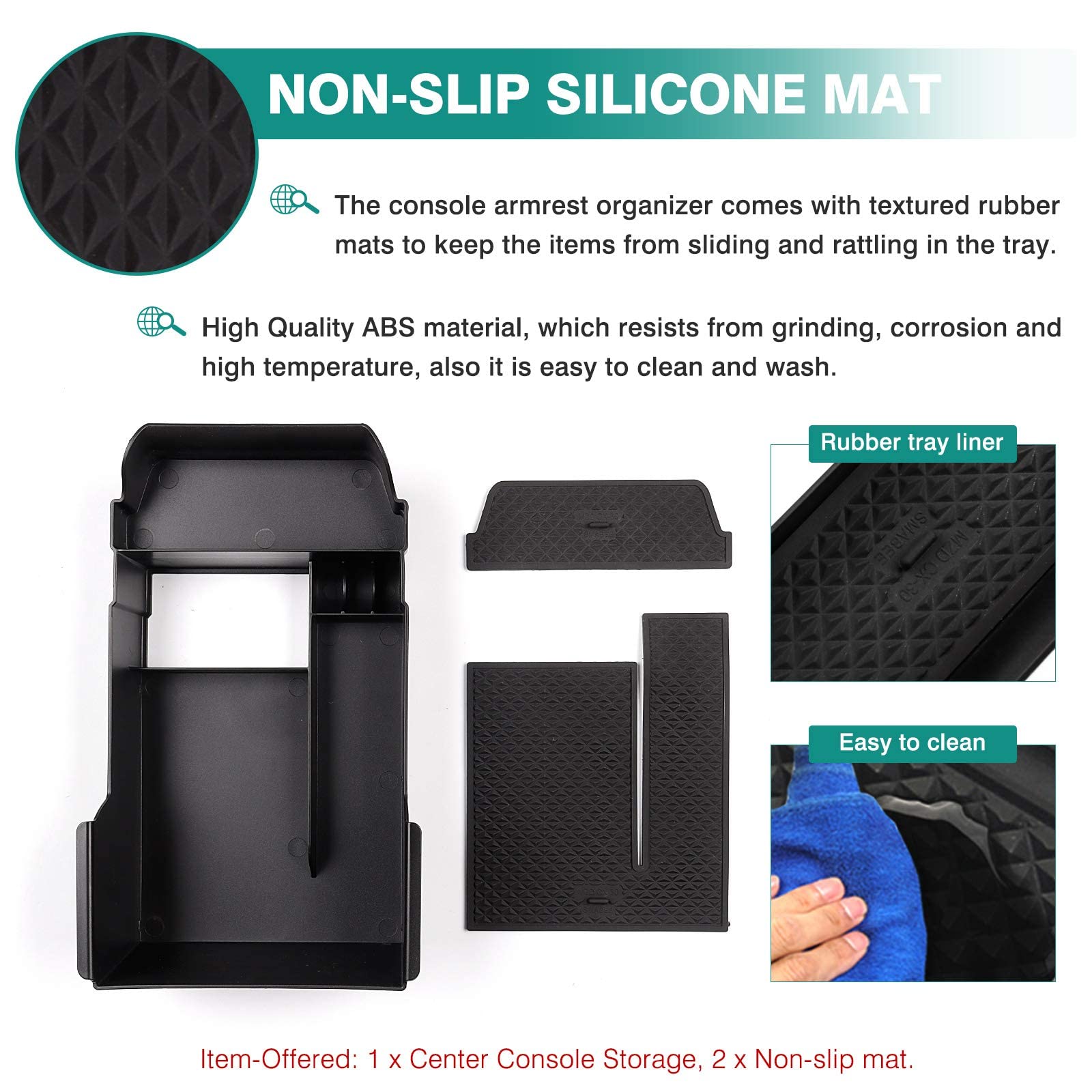 Autorder Center Console Organizer For Mazda Cx-30 Cx30 2020 2021 2022 2023 2024 2025 Accessories Armrest Storage Box Secondary Insert Tray With Black Anti-Slip Mat