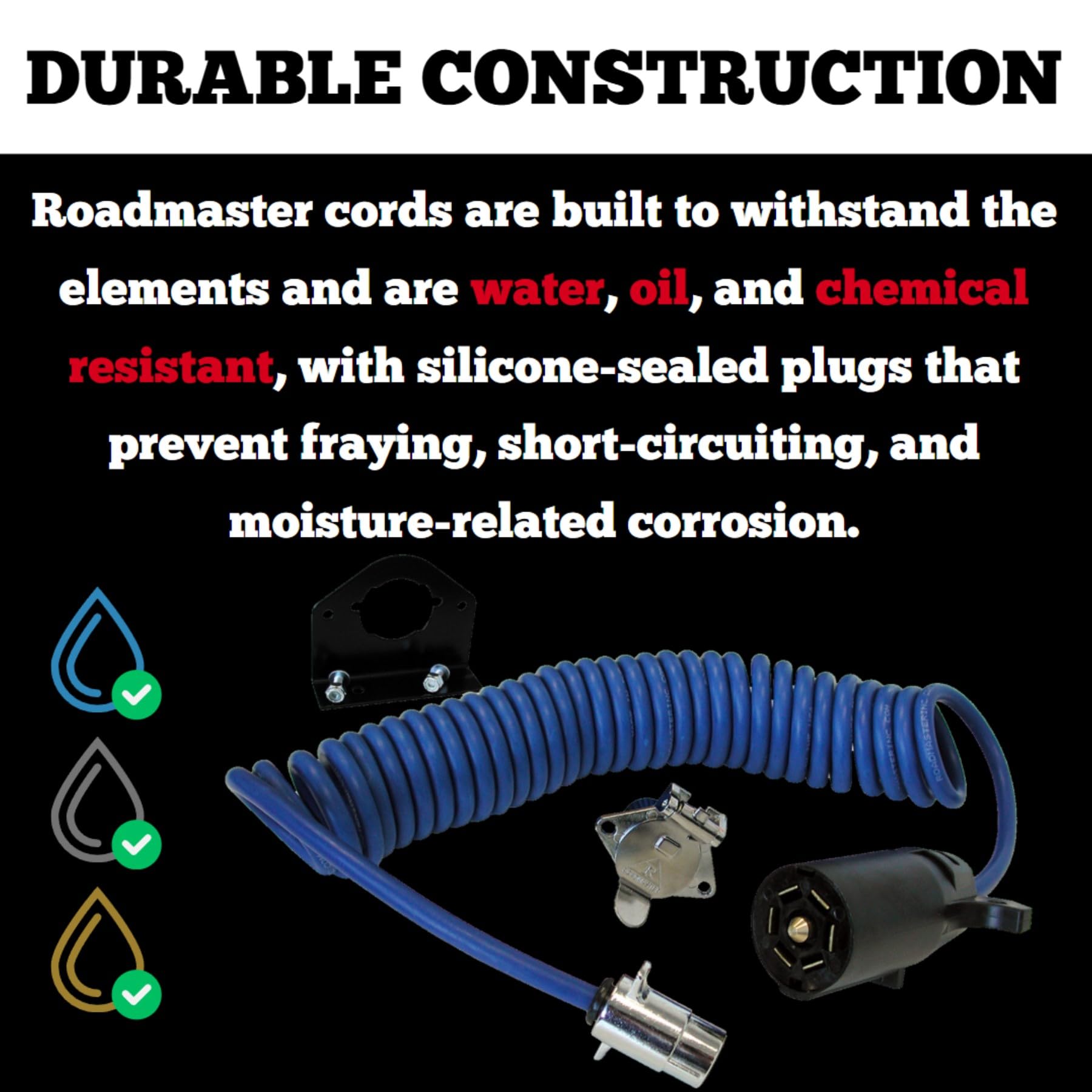 Roadmaster 164-7 Flexo-Coil 7-Wire to 4-Wire Adaptive Power Cord with Plugs, Sockets, & Socket Bracket Included | Designed for M