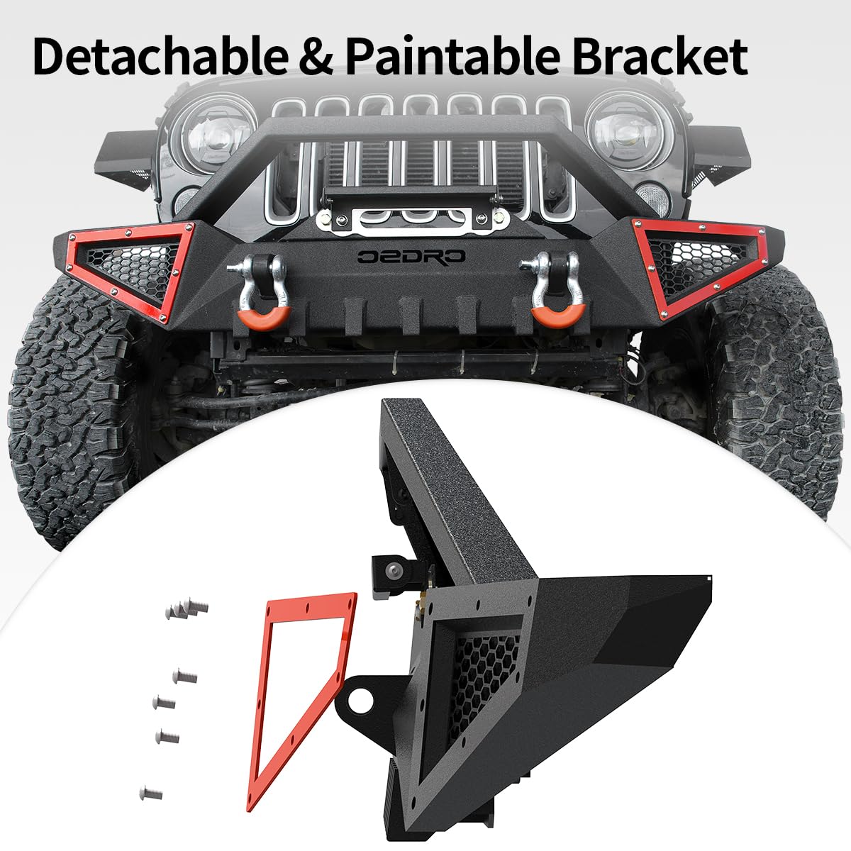 Oedro Front Bumper Compatible With 2007-2025 Jeep Wrangler Jk/Jku Jl/Jlu Gladiator Jt, Rock Crawler Off Road Full Width Bumper With Winch Plate Mounting & 2 X D-Rings