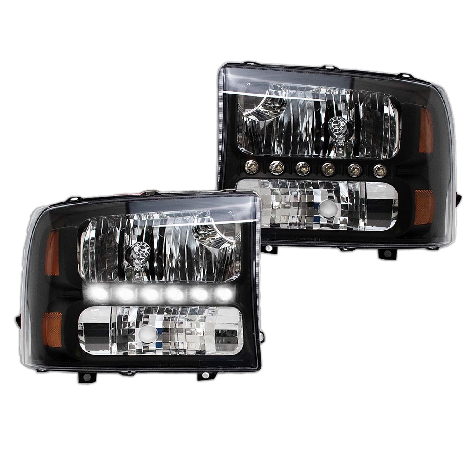 Trq Performance Headlight W/Corner Light Set Led Drl Black Housing For 99-04 Ford Super Duty