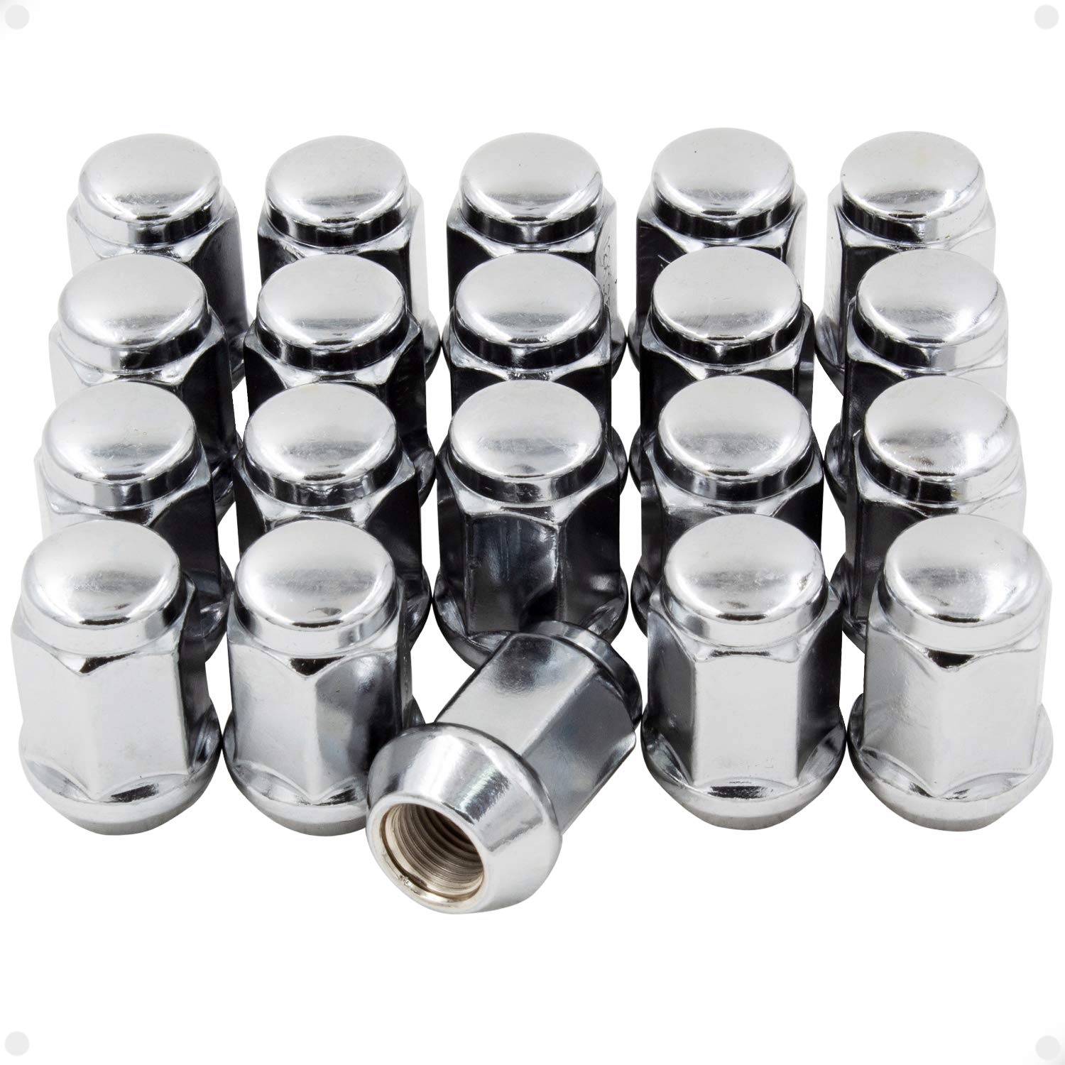 Wheel Accessories Parts Set of 20 Chrome 7/16 Lug Nuts Closed End Bulge Acorn Lug Nut Style 1.38  Long Cone Seat 19mm (3/4 ) Hex