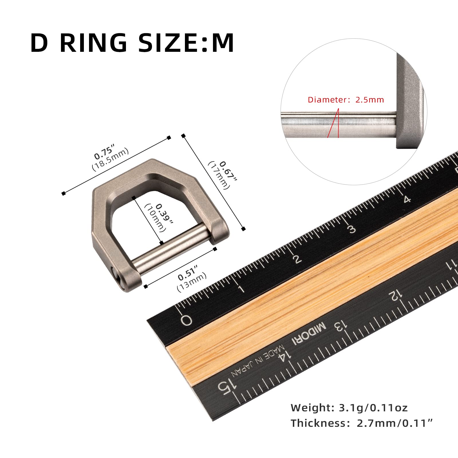 Mecarmy Ch2 Titanium D Shape Key Ring, Utility Keyring With Screw Shackle, Key Ring Car Key Tool For Everyday Carry, Keychain Holder Accessories (Stonewashed Medium)