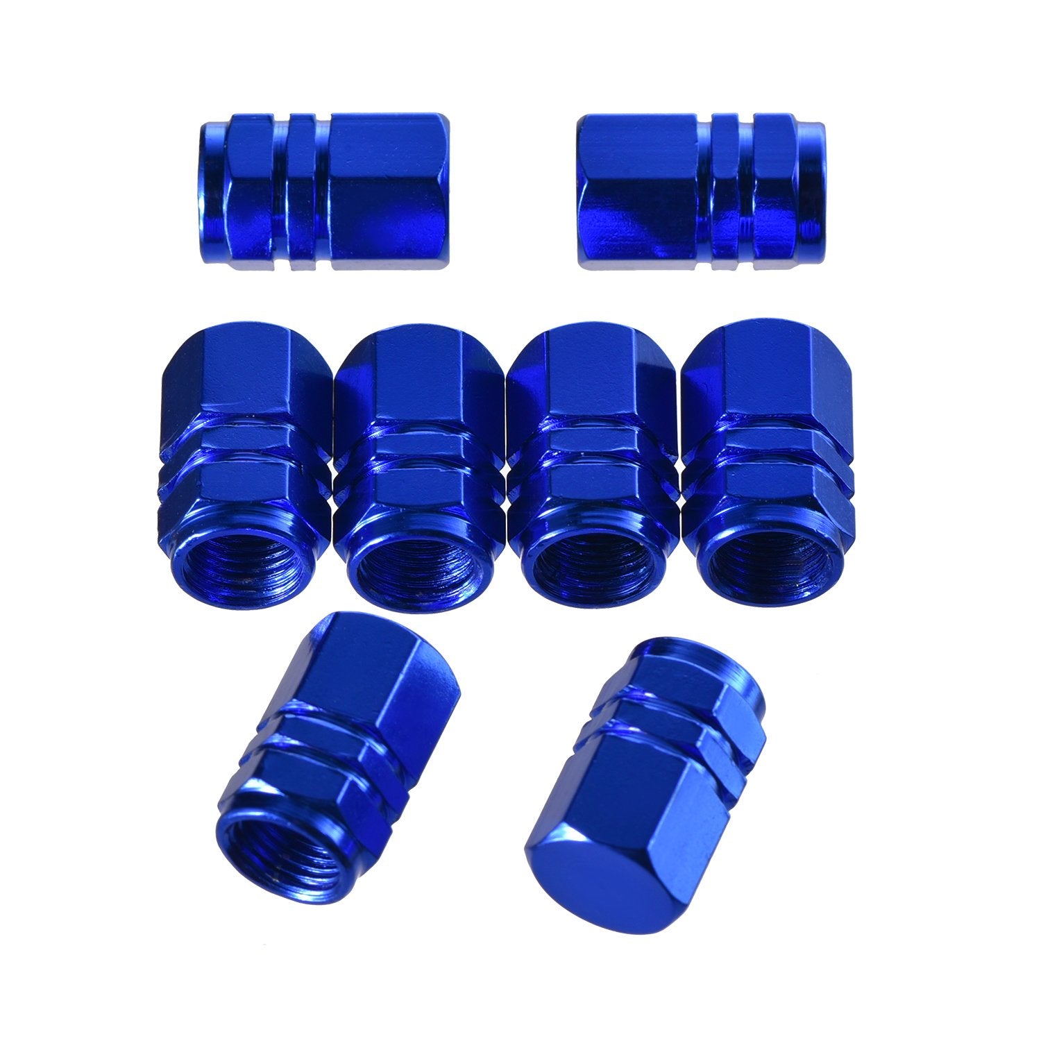 Eboot 8 Pieces Tire Stem Valve Caps Wheel Valve Covers Car Dustproof Tire Cap, Hexagon Shape (Blue)