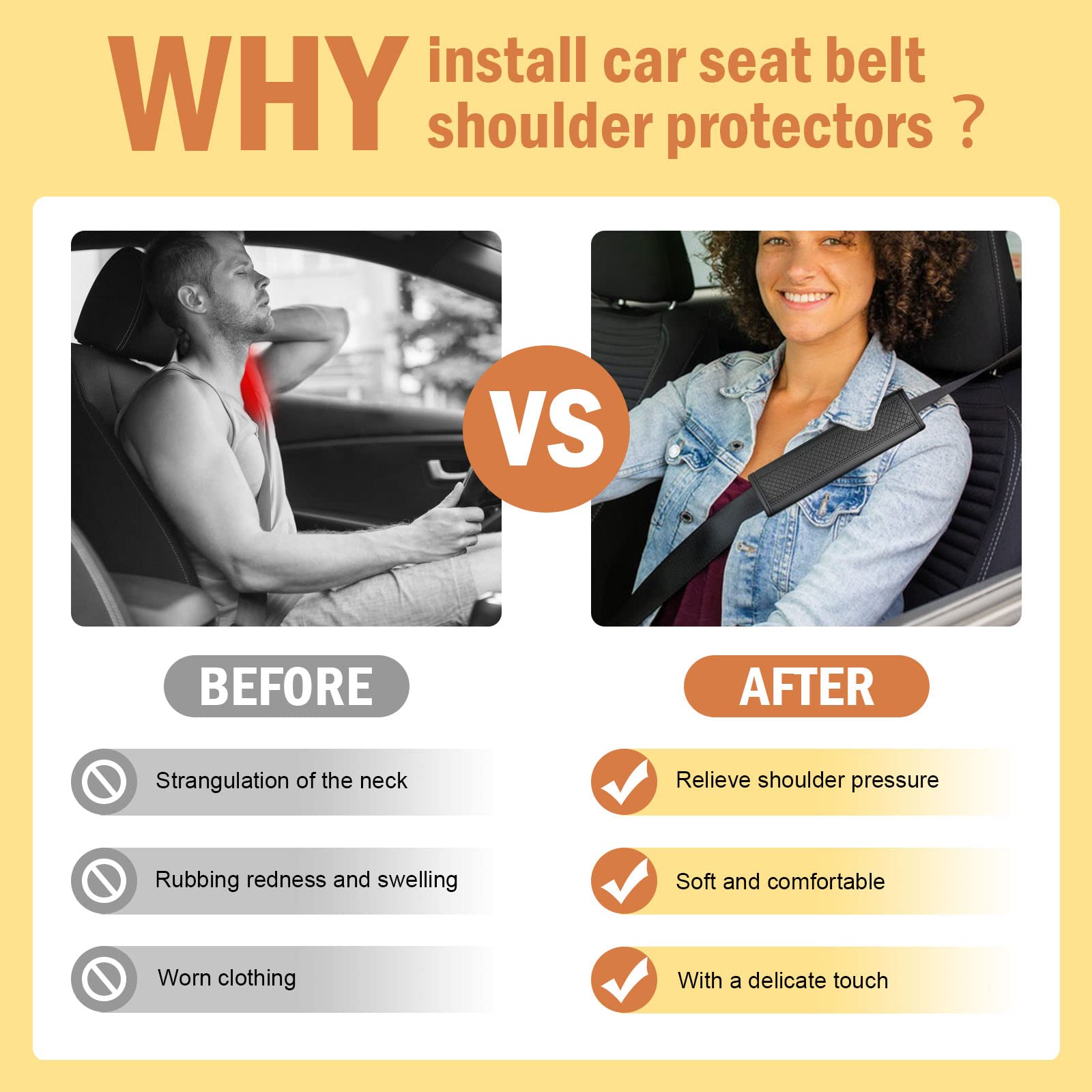Javmoo Seat Belt Pads Leather Seat Belt Covers More Comfort Driving Cushion Helps Protect Your Neck And Shoulders Suit For Car, Truck, Suv, Airplane,Camera Backpack Straps-2Pcs