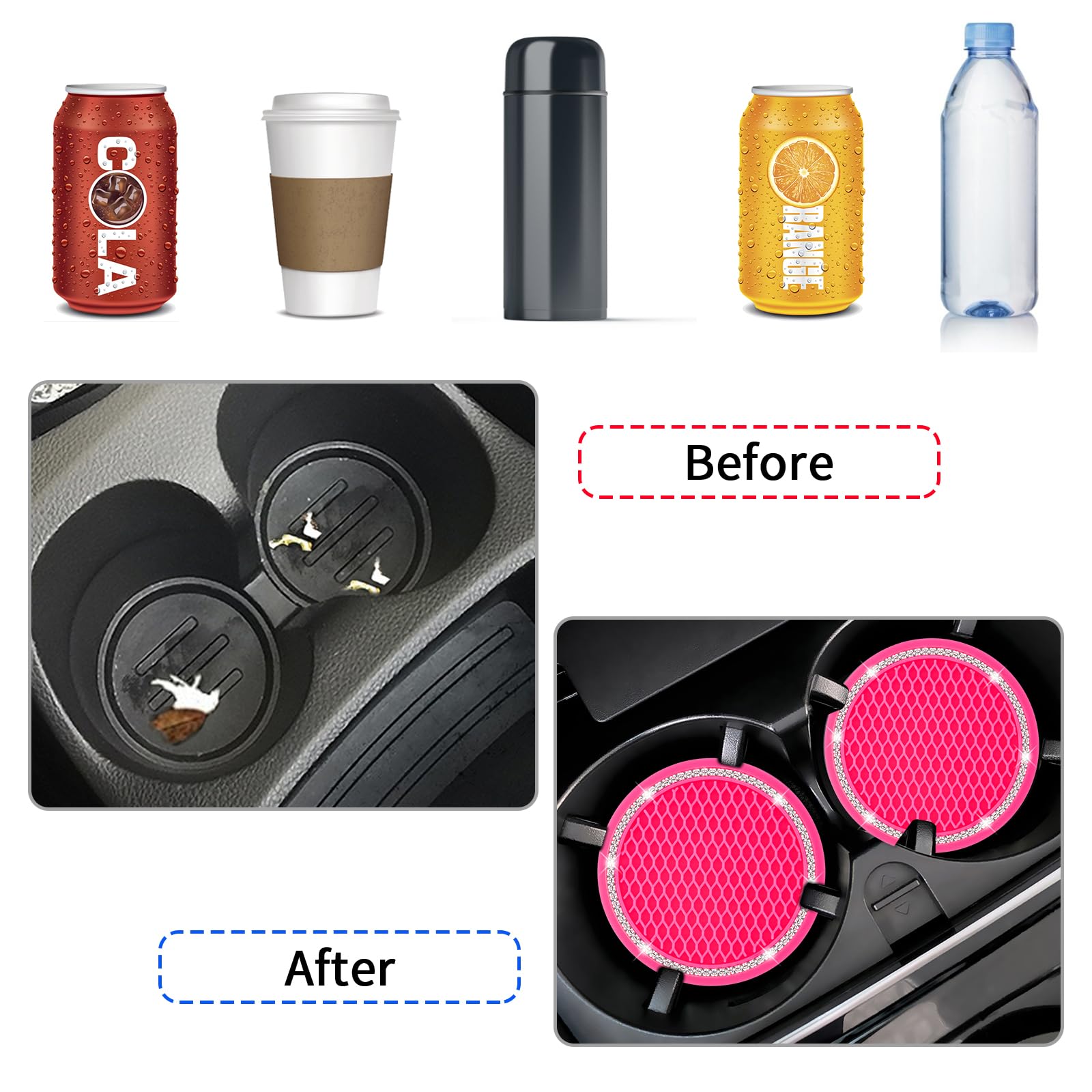 Cocases Car Coasters, 4 Pack Universal Vehicle Bling Car Coaster, Rhinestone Coaster For Cup Holders, Car Interior Accessories 2