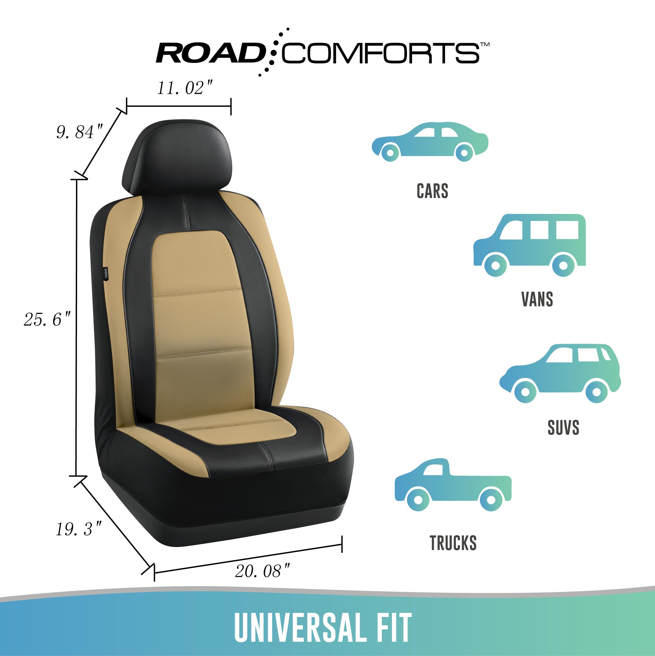 Road Comforts Car Seat Cover, Leather Car Seat Covers, Front Low Back Sport Seat Covers, Airbag Compatible, Universal Fits For M