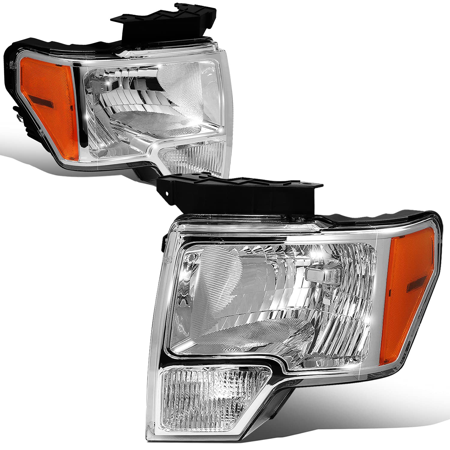 Dna Motoring Hl-Oh-F1509-Ch-Am Chrome Amber Headlights Replacement Compatible With 09-14 F-150