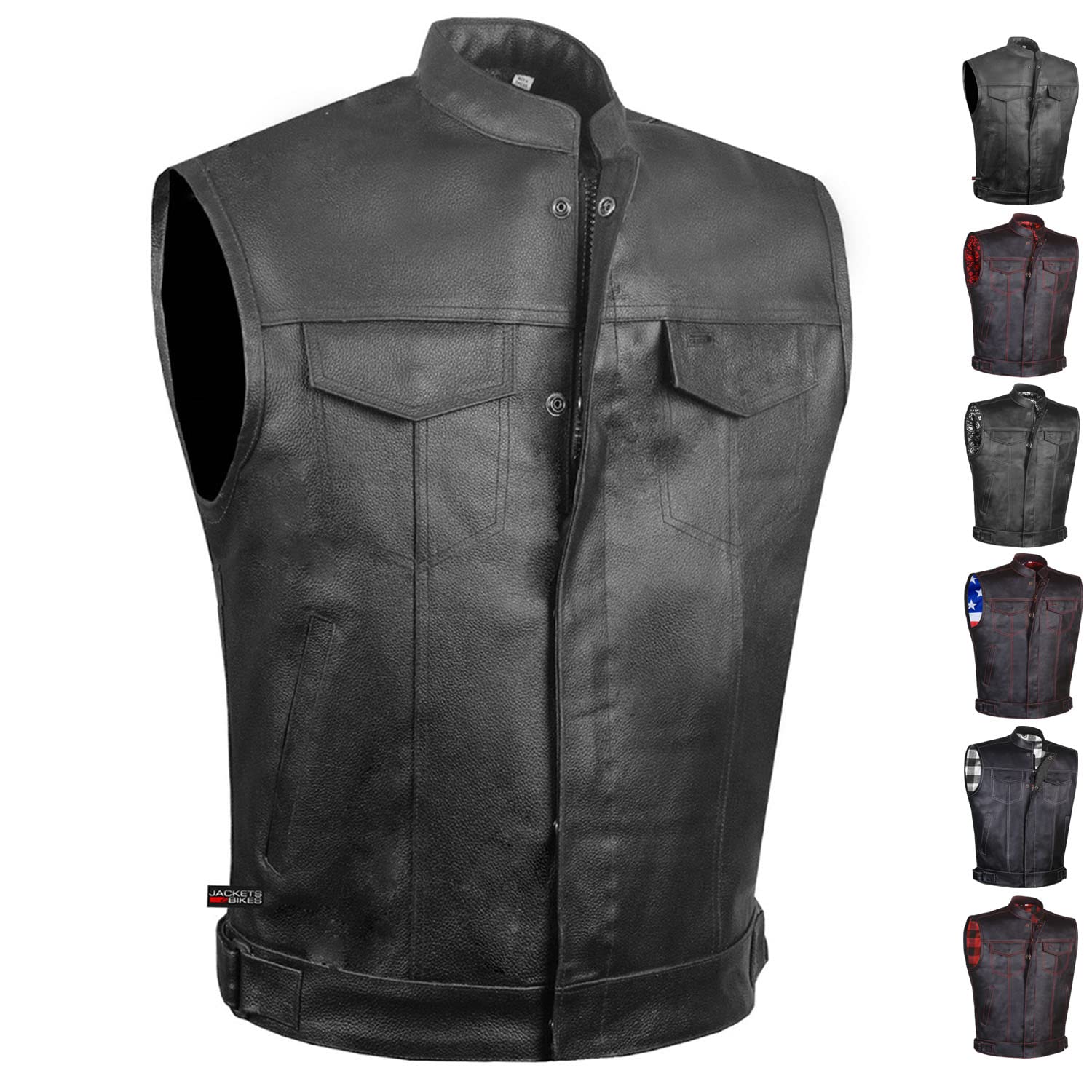 Soa Men'S Leather Motorcycle Concealed Gun Pockets Biker Club Vest W/Armor Xxl