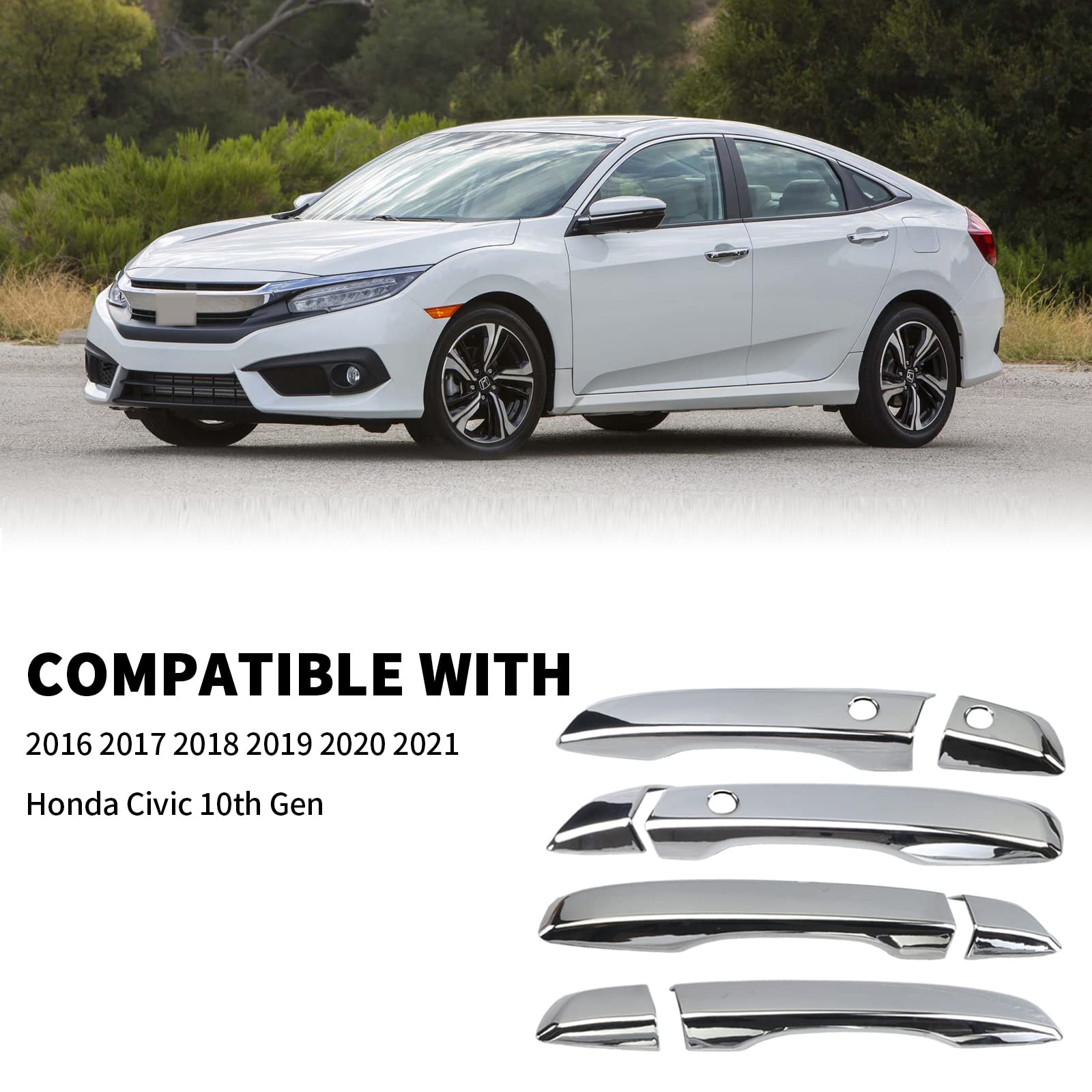 BENXUTO Chrome Door Handle Cover Trim Compatible with 10th Gen Honda Civic Sedan Hatchback Coupe Type R 2016 2017 2018 2019 2020