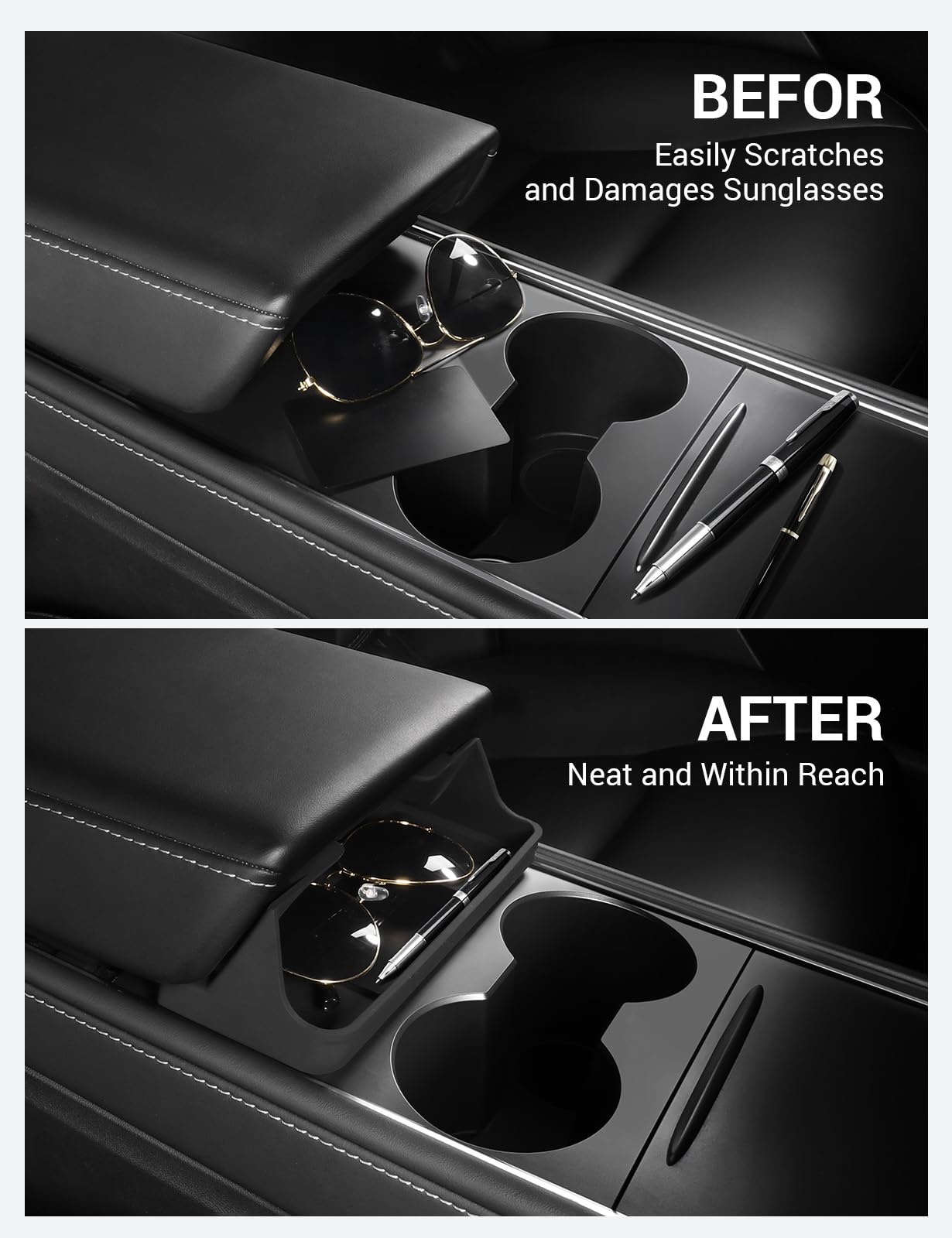 BASENOR Tesla Model 3 Model Y Center Console Sunglasses Holder Armrest Box Silicone Eyeglasses Storage Box Key Card Phone Holder
