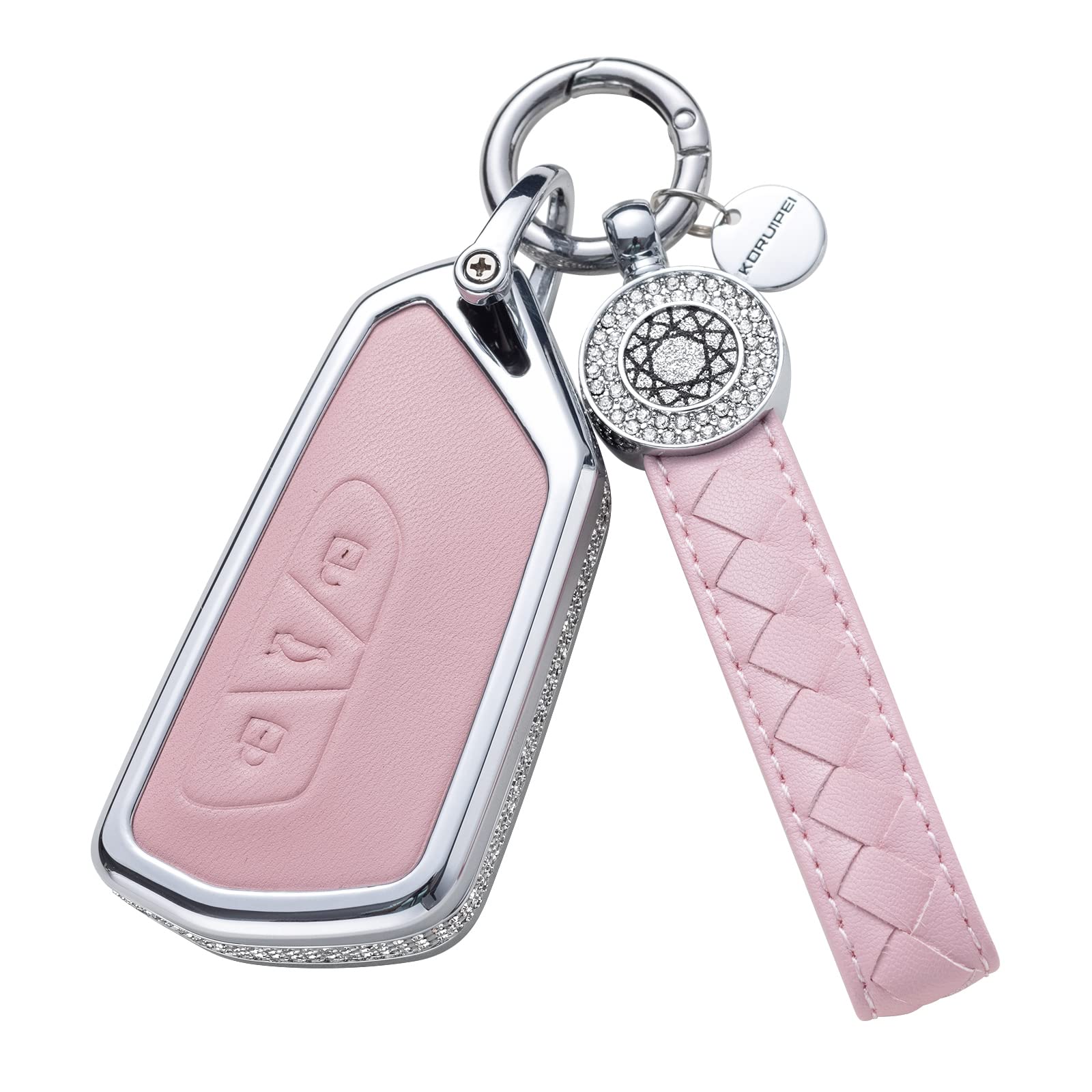 Ruabiban Pink Genuine Leather Crystal Key Fob Cover With Keychain For Vw Id3 Id4 Mk8 Golf 8 Gti Skoda Octavia Keyless Entry Key