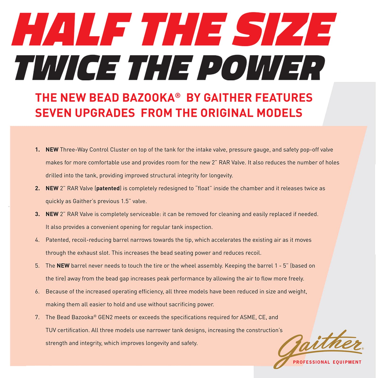 Gaither Handheld Bead Bazooka - 2Nd Generation, Bead Seater Tool With Rapid Air Release, For Passenger, Commercial, And Agricultural Vehicles, 10 Liter