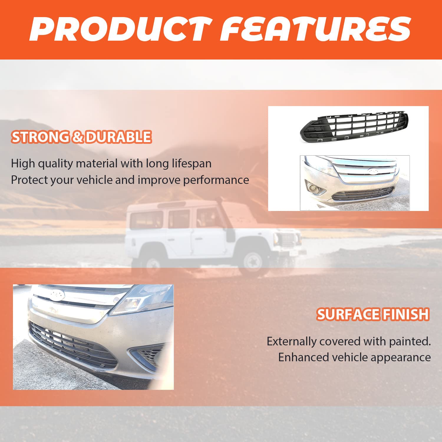 Kojem Front Bumper Lower Grille Compatible with 2010-2012 Ford Fusion Hybrid & S & SE & SEL & Sport Center Bumper Grill Cover Re