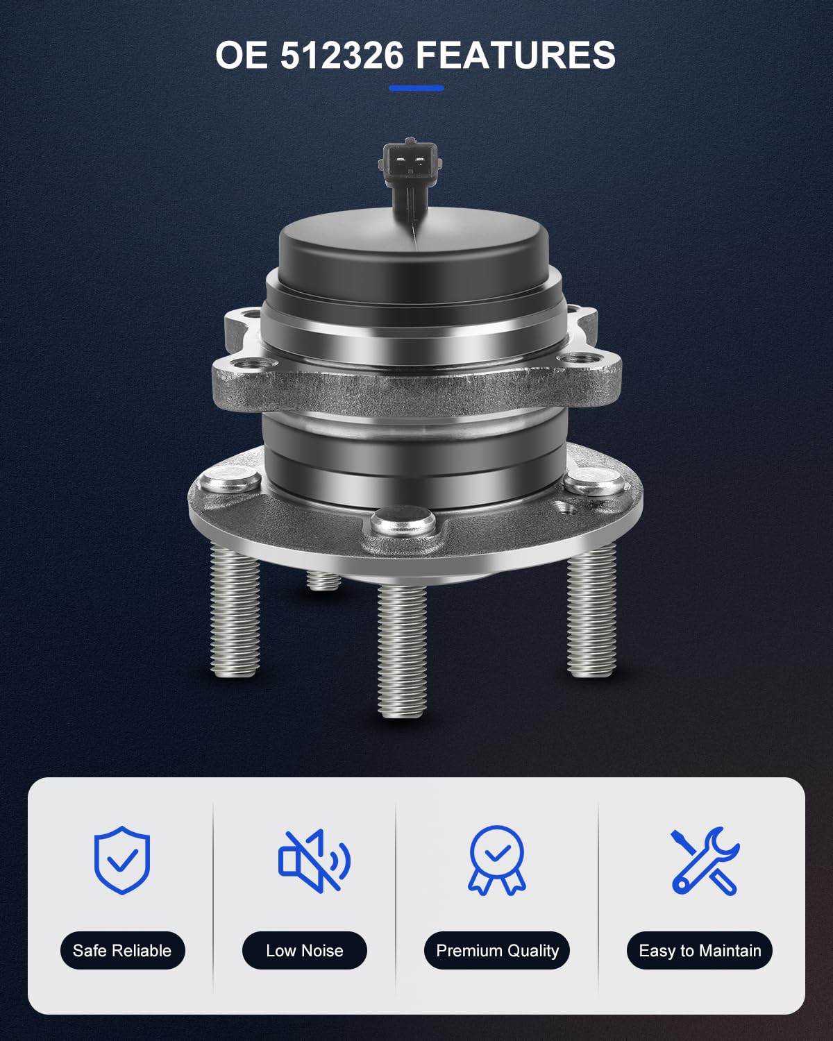 ECCPP Replacement For Wheel Bearing Hub 512326 X2 Hub Bearing Assembly Hub Assemblies Rear Axle 5 Lugs W/ABS Sensor For Hyundai