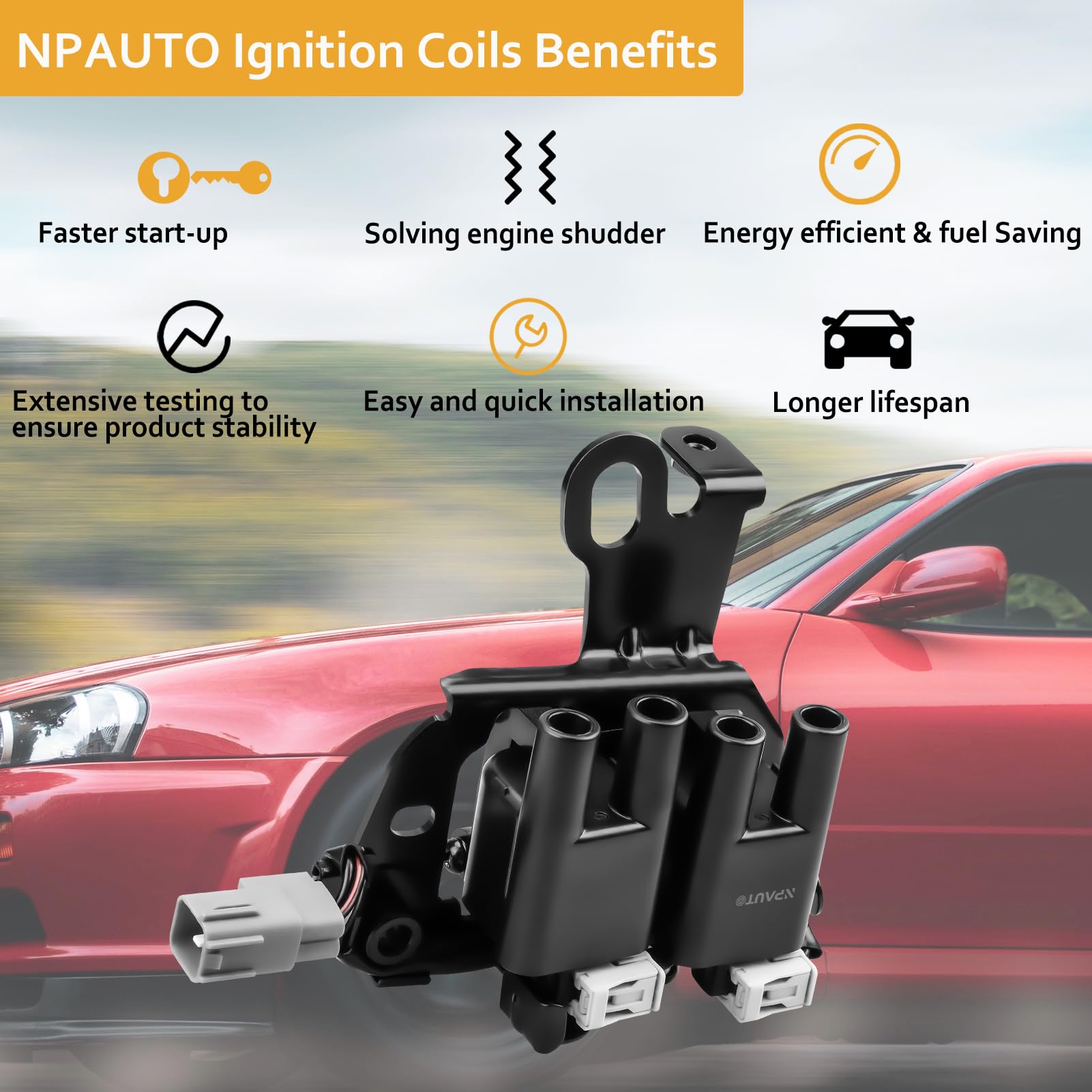 Npauto Ignition Coil Pack Compatible With L4 2.0 2003 2004 2005 2006 Hyundai Elantra, 2005 2006 2007 2008 2009 Tucson, 04-08 Tiburon, 04-09 Kia Spectra 5, 05-07 Sportage