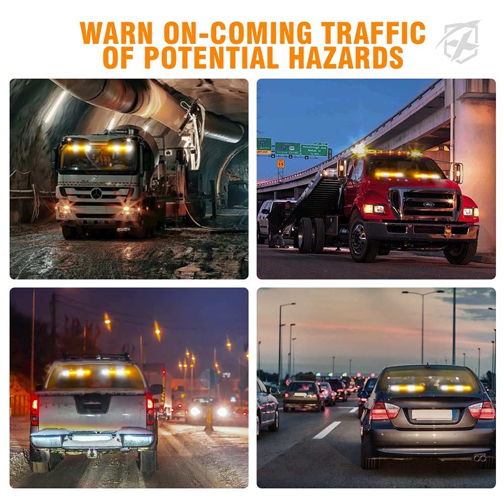Xprite White Amber Led Emergency Traffic Advisor Strobe Dual Light Bar W/Control Box, Windshield Visor Suction Cup Safety Hazard