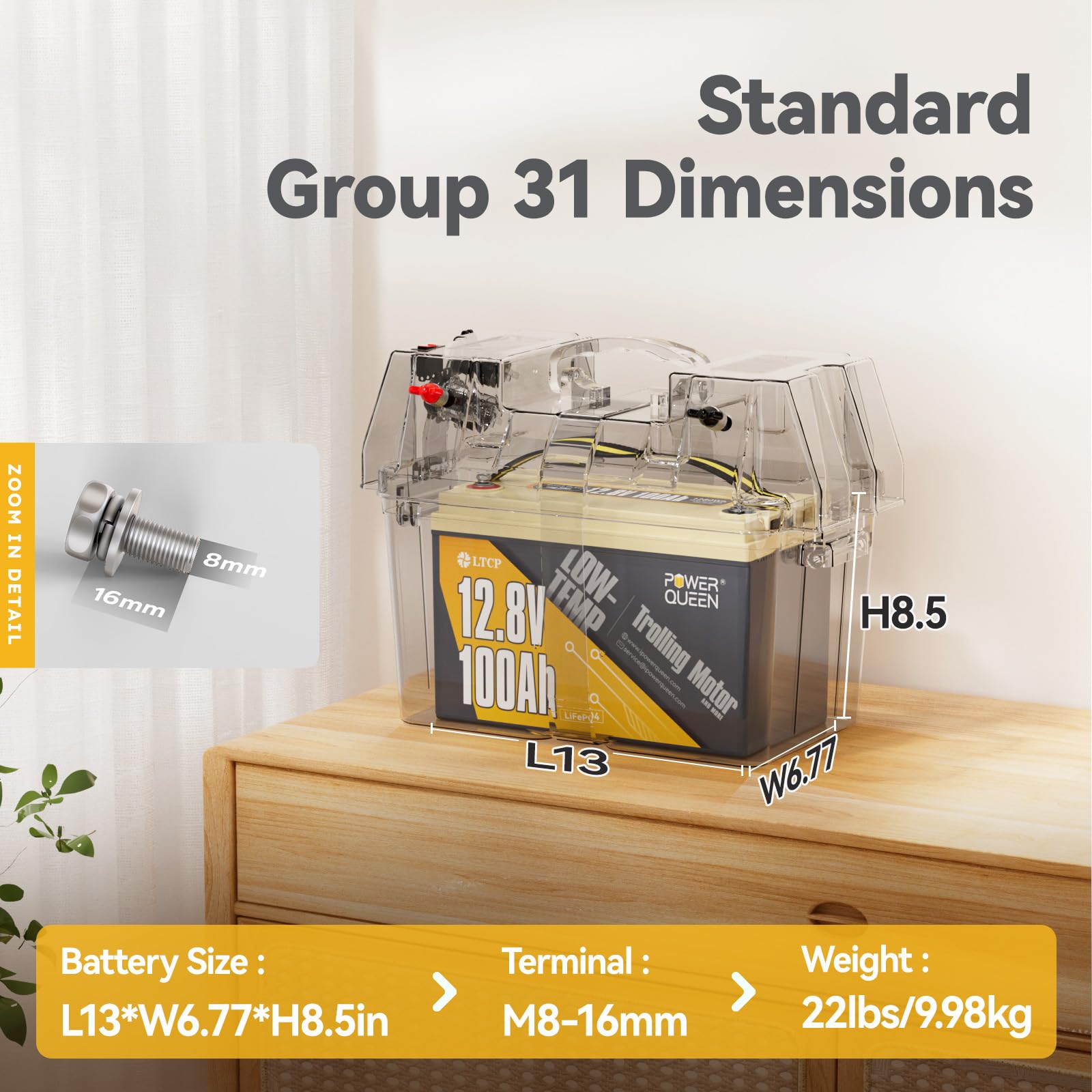 Power Queen 2Pack 12.8V 100Ah Trolling Motor Lifepo4 Battery, Low Temperature Cut-Off Function, Built-In 100A Bms, Grade A Batte