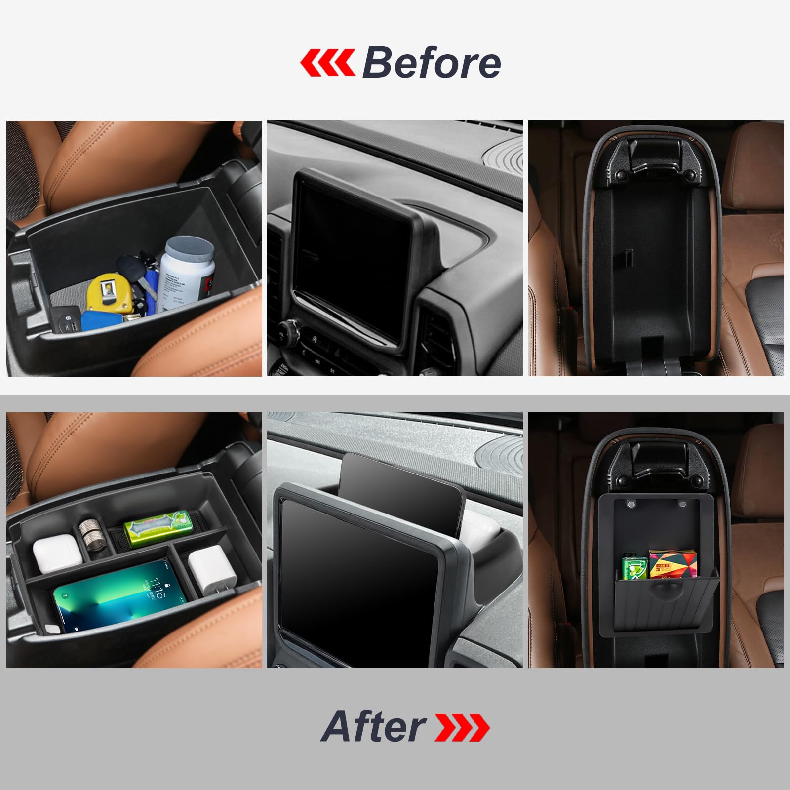 Neepiar 3Pcs Center Console Organizers Compatible With 2021-2024 Ford Bronco Sport Cx430 Dash Storage Tray And Armrest Storage B