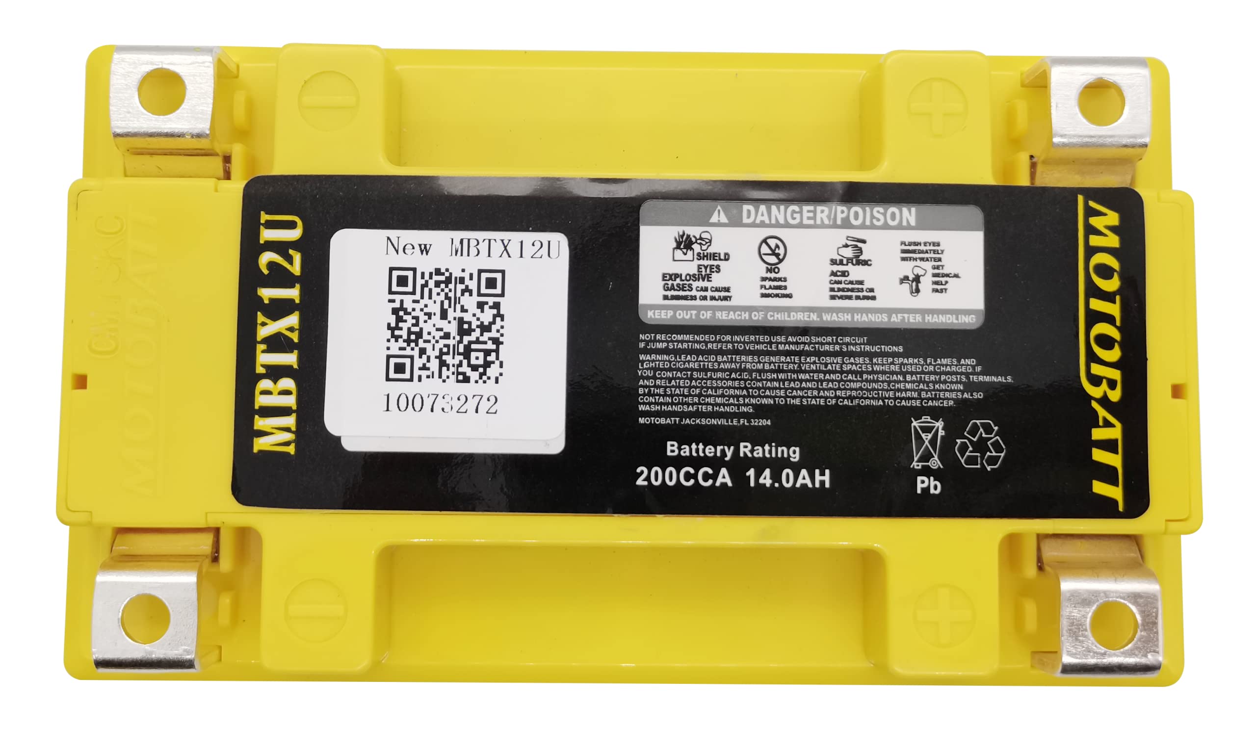 Motobatt Mbtx12U (12V 14 Amp) 200Cca Factory Activated Quadflex Agm Battery