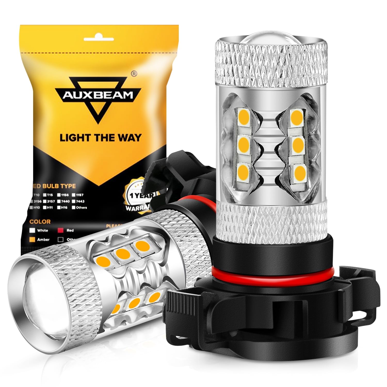 Auxbeam 5201/5202/9009 Fog Light Bulbs 3500K Amber Yellow, High Power 50W 8000Lm Super Bright, 360-Degree Illumination, Fog Lamp