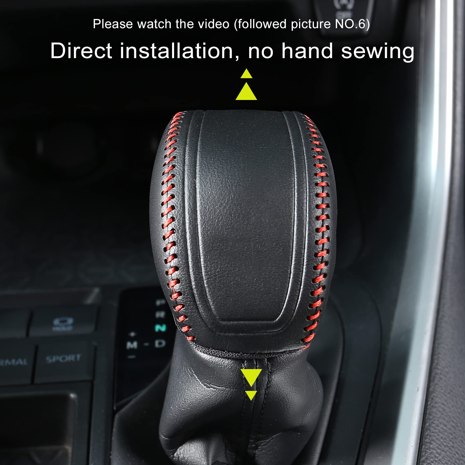 Yakaney For Rav4 2019-2025 Gear Shift Knob Cover, Genuine Leather Interior Protective Gear Shift Trim For Toyota Highlander 2020