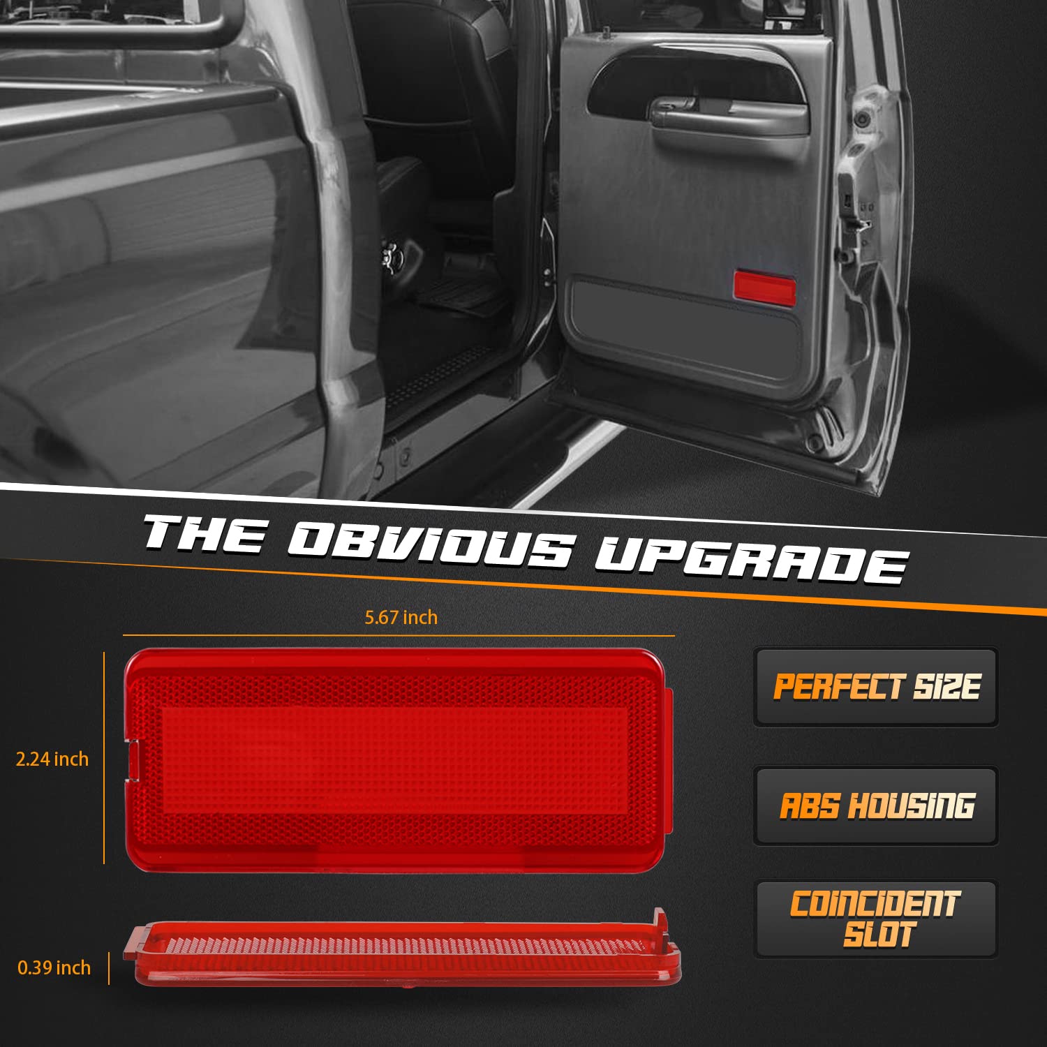 HERCOO Interior Door Reflectors Red Front & Rear Reflector Light Cover Compatible with Ford Excursion 2000 to 2005, F250 F350 F4