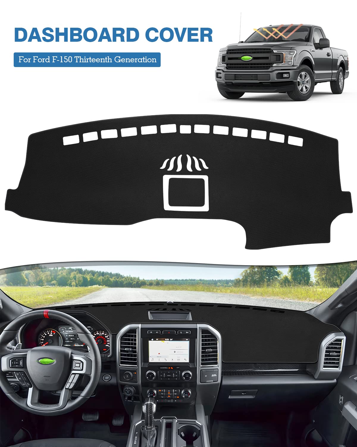 FIILINES Dash Cover for Ford F-150 F150 2015-2020, Dashboard Cover Car Accessories Sunshade Nonslip Mesh Protector No Glare (Wit