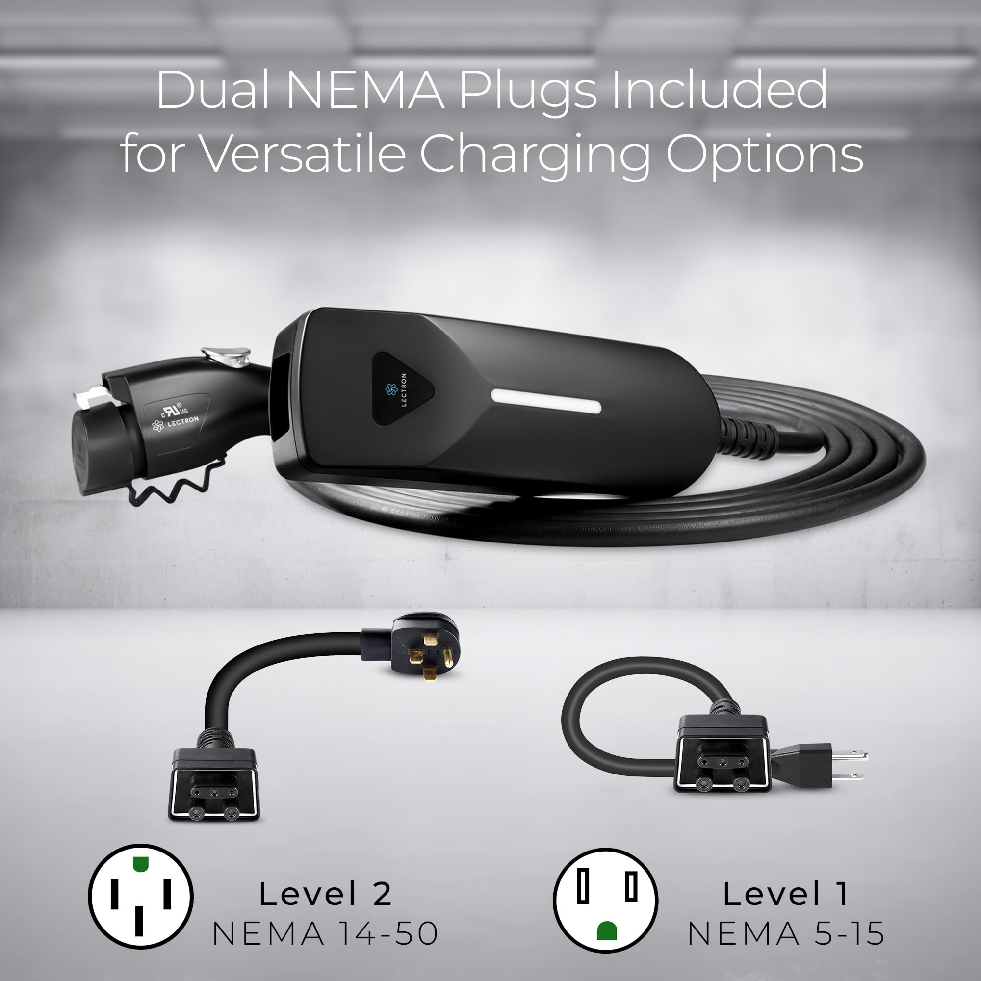 Lectron Level 1 / Level 2 Ev Charger (12 Amp / 40 Amp) With Dual Charging Plugs (Nema 5-15 & 14-50) - Portable Electric Car Char
