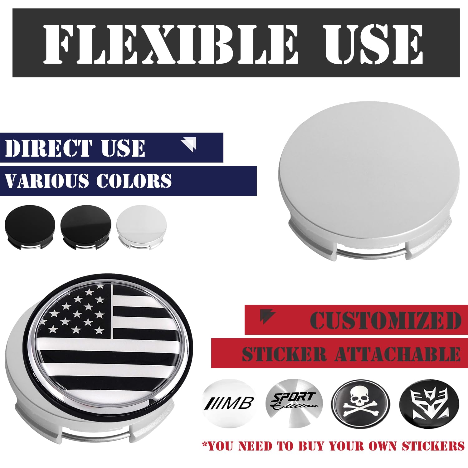 Kitspro 2.5Inch 63Mm Wheel Center Caps For Toyota Corolla Camry Highlander Rav4 Rim Hub Caps, Pack Of 4 (Silver, Outer 63Mm, Inn