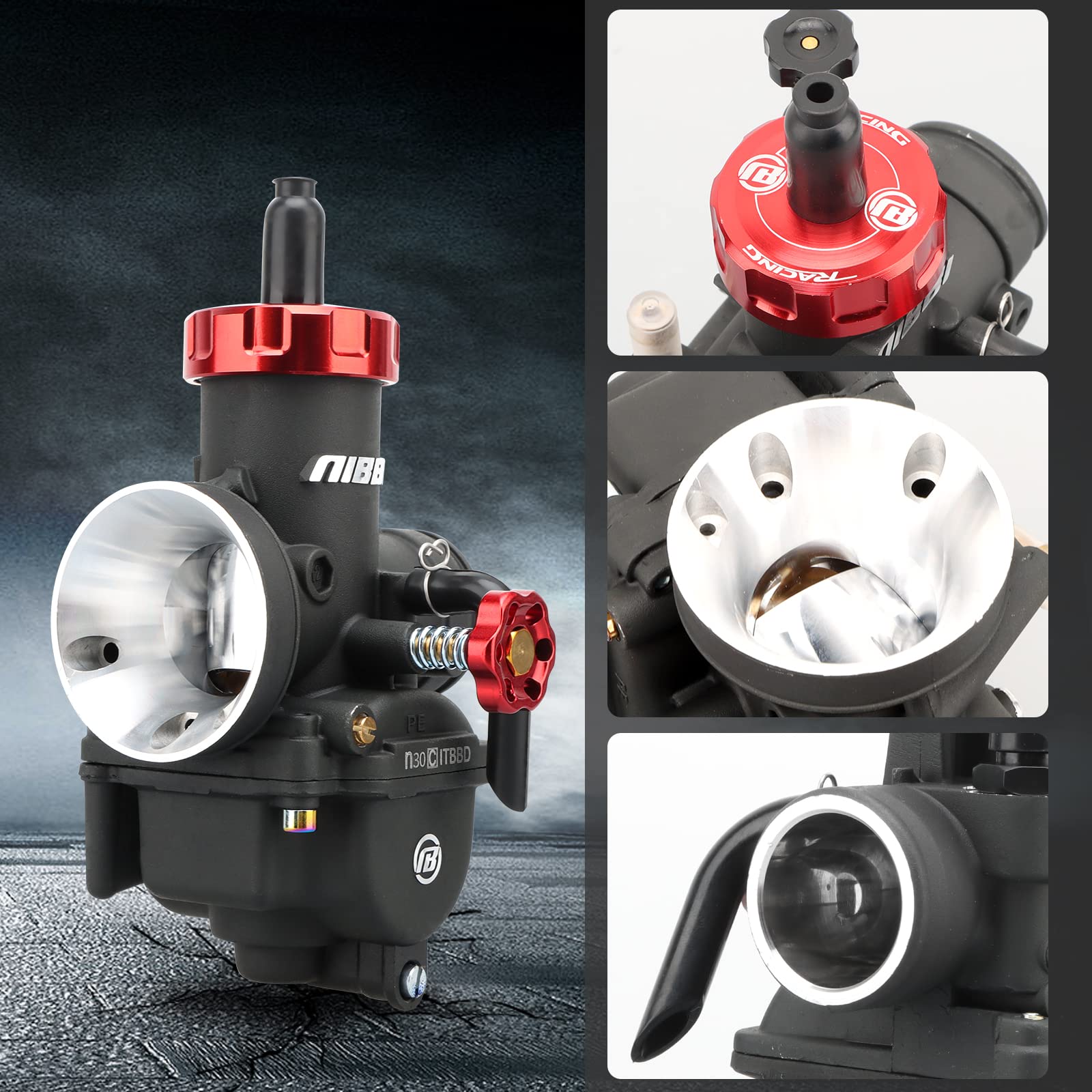 Nibbi Pe30Mm Carburetor 250Cc Replacement High Performance With Carb Jets, Fit 250Cc-300Cc Yamaha Kawasaki Suzuki Apollo Ssr Ttr