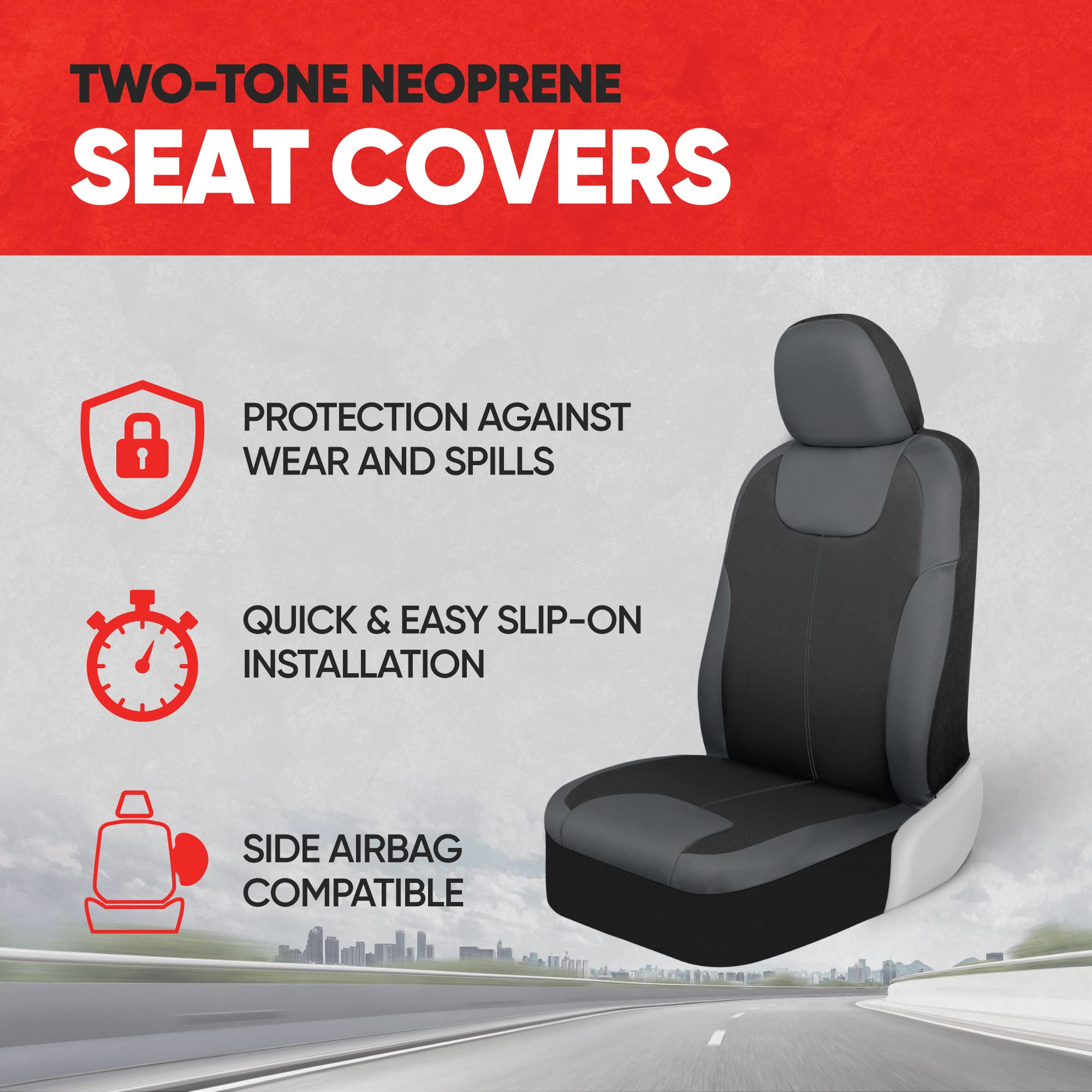 Motor Trend Gray Waterproof Seat Covers for Front Seats - Premium Neoprene, Car Seat Protectors with Removable Headrest, Interio