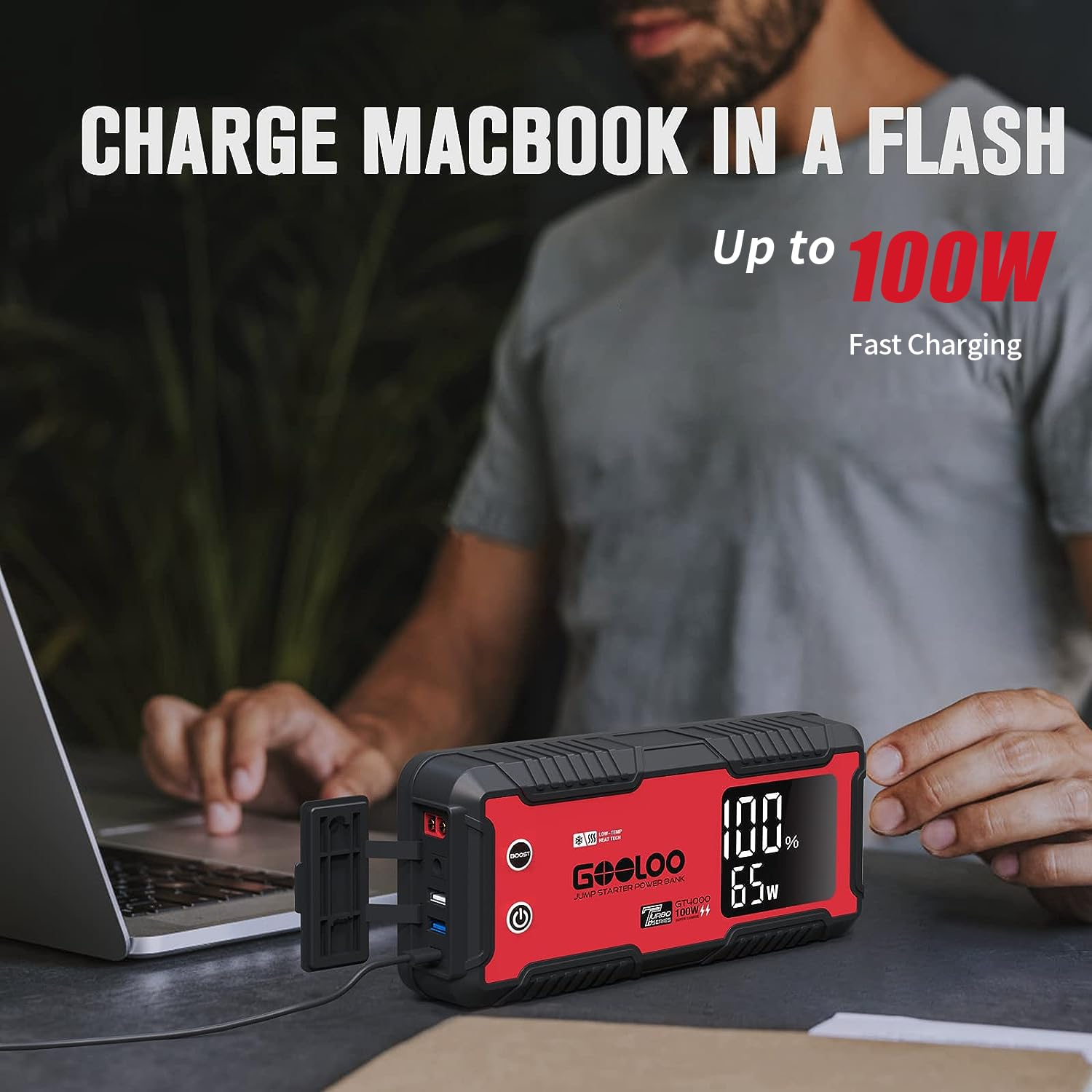 Gooloo Gt4000 Car Jump Starter 4000A 100W Fast-Charging 12V Supersafe Portable Battery Booster Pack With -40? Pre-Heating Tech,